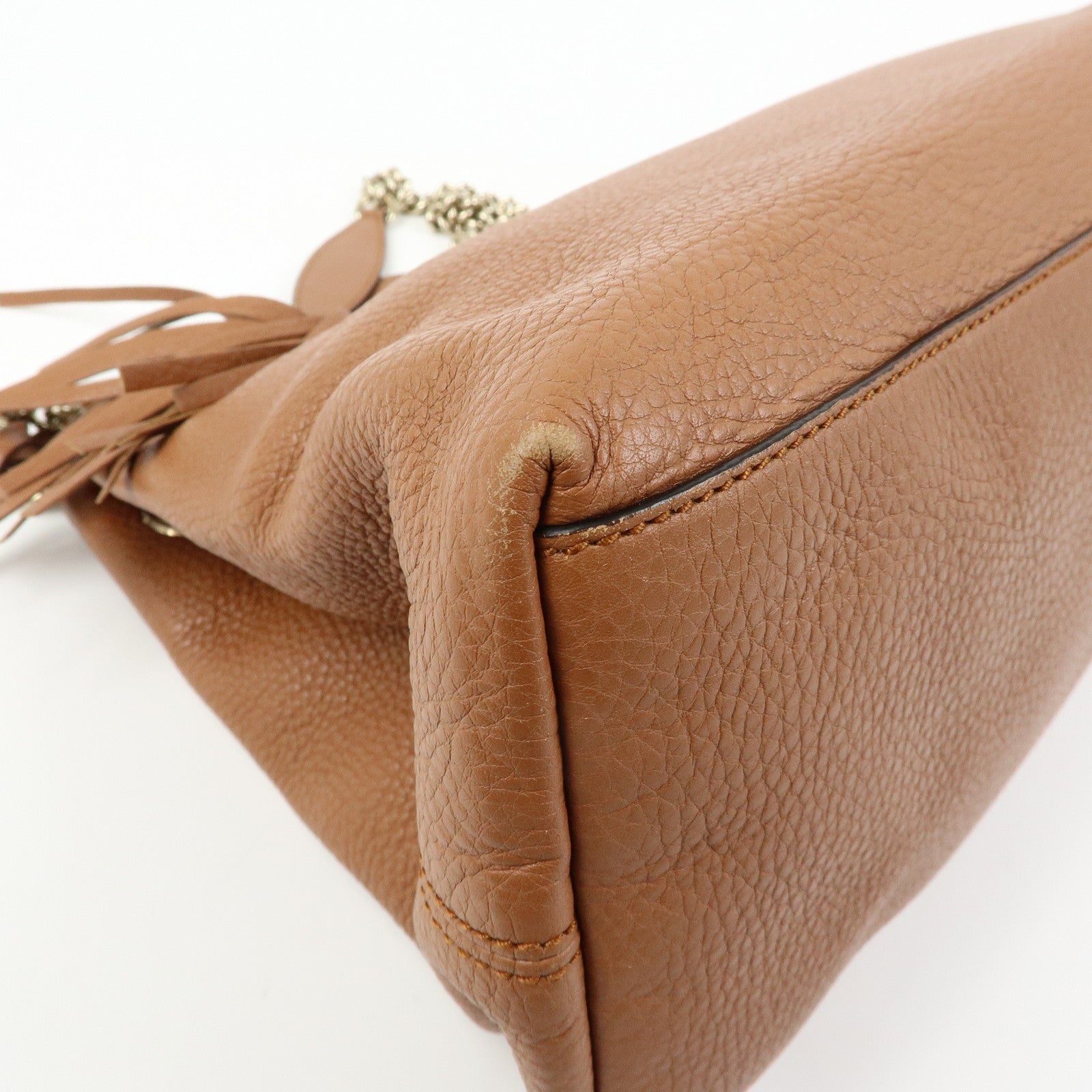 GUCCI SOHO Interlocking G Leather Chain Shoulder Bag Brown 308982