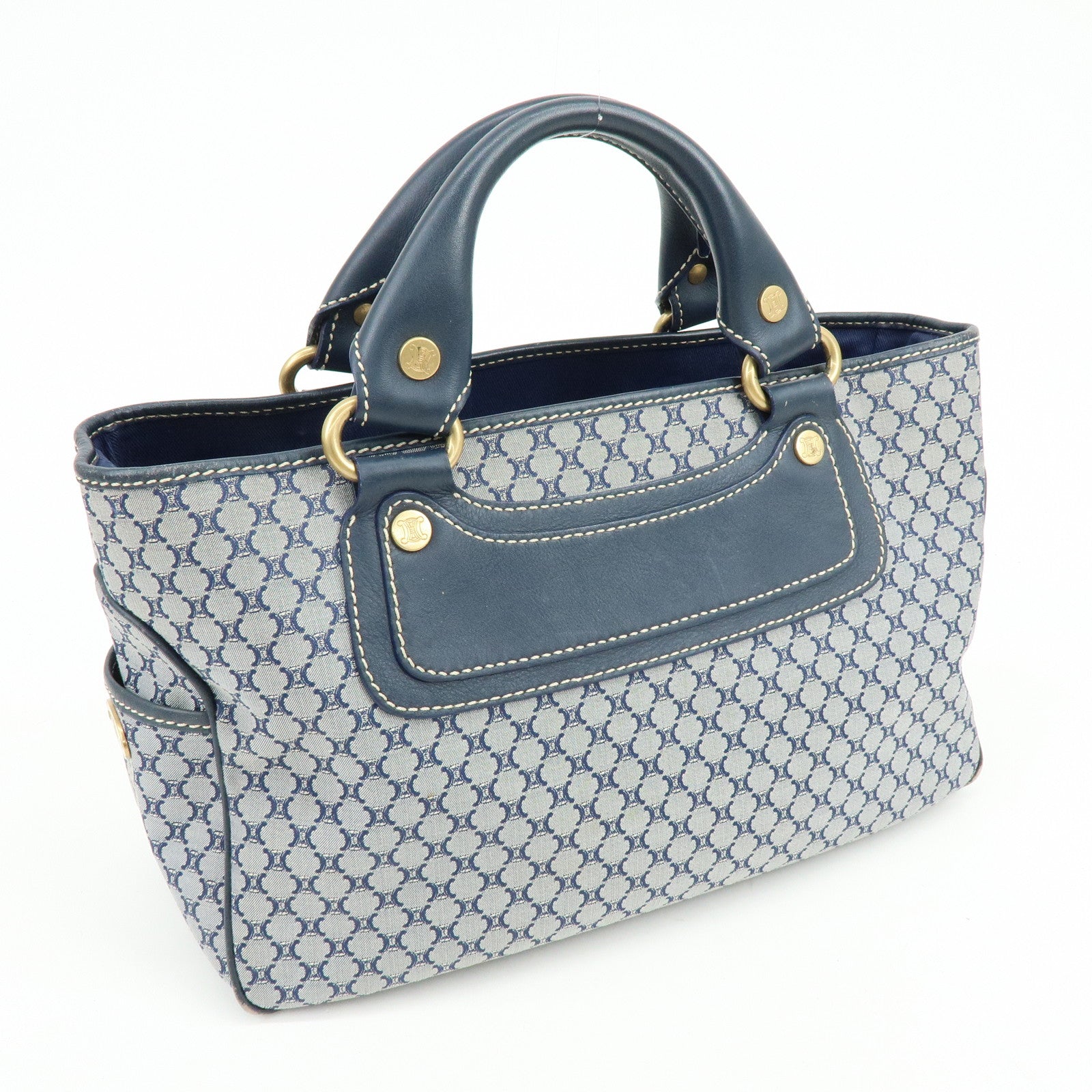 CELINE Macadam Canvas Leather Boogie Bag Hand Bag Navy