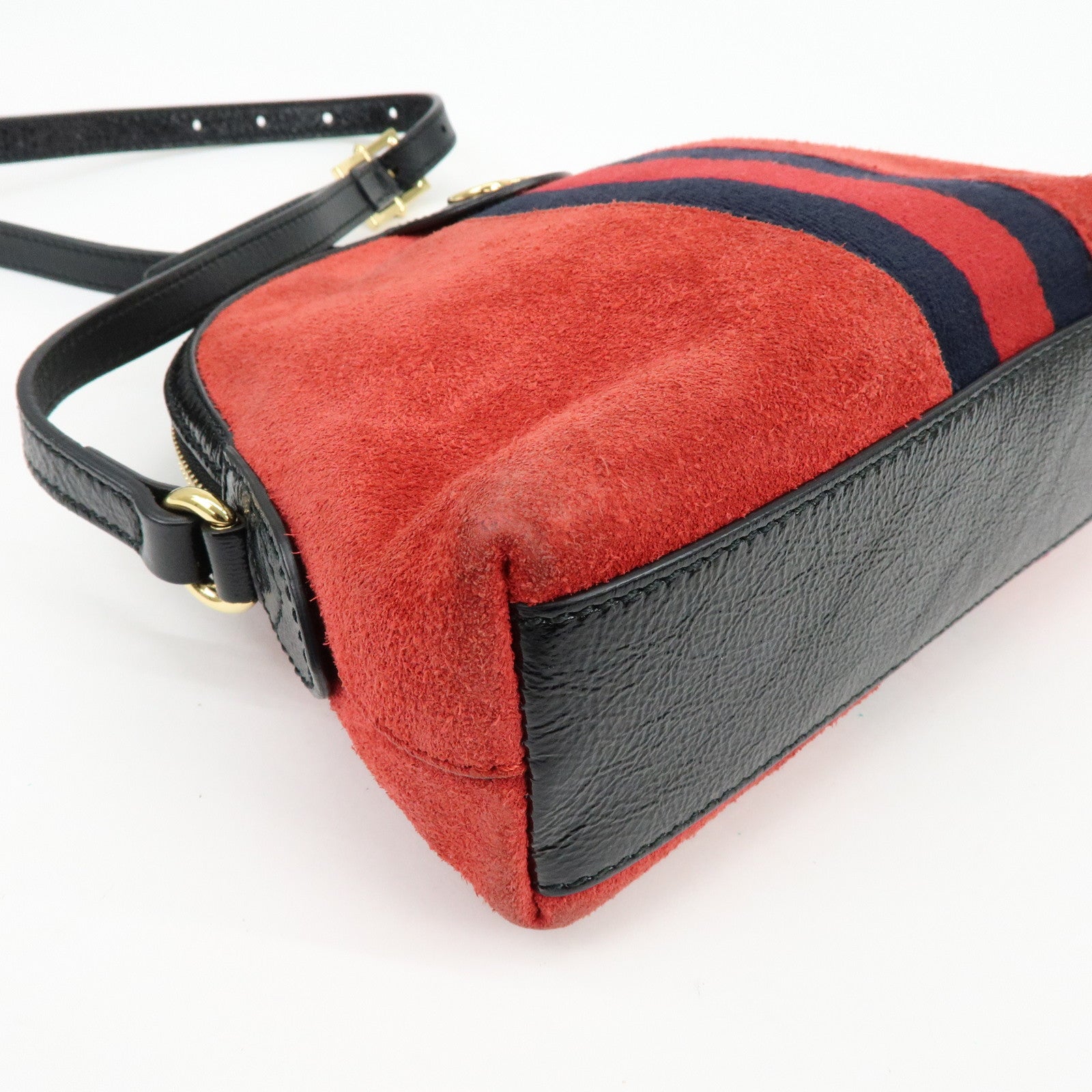 GUCCI Sherry Suede Leather Shoulder Crossbody Bag Red Navy 499621