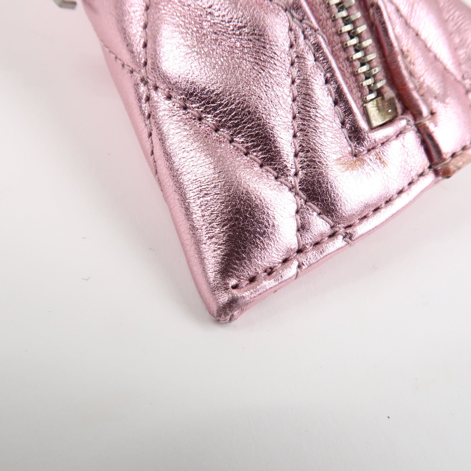 SAINT LAURENT PARIS Leather Coin Case Key Case Metallic Pink Used