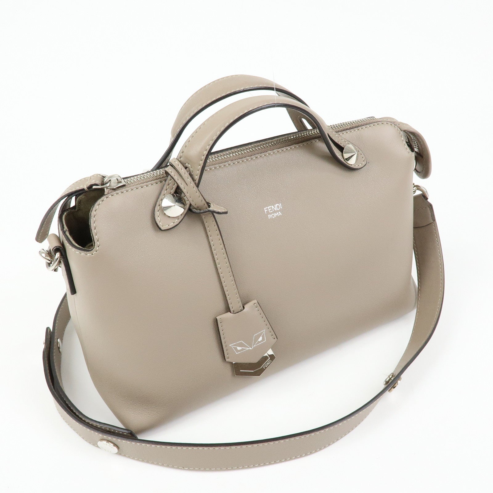 FENDI Bay The Way Leather 2Way Bag Shoulder Bag Greige 8BL124