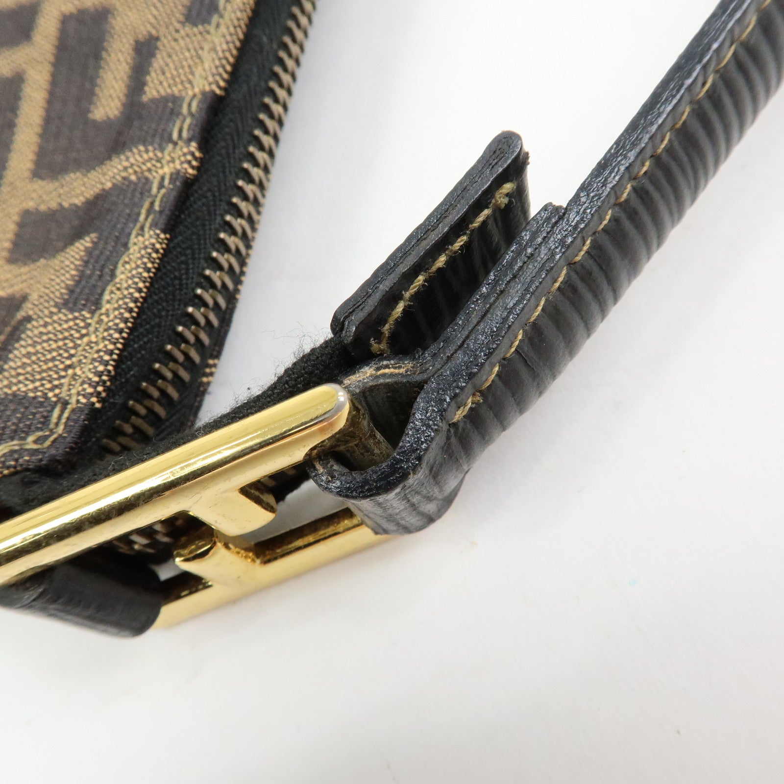 FENDI Zucca Canvas Leather Shoulder Bag Hand Bag Brown Black