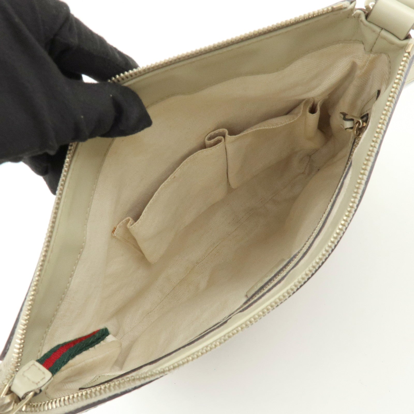 GUCCI Mayfair Sherry GG Canvas Leather Shoulder Bag Beige 257065