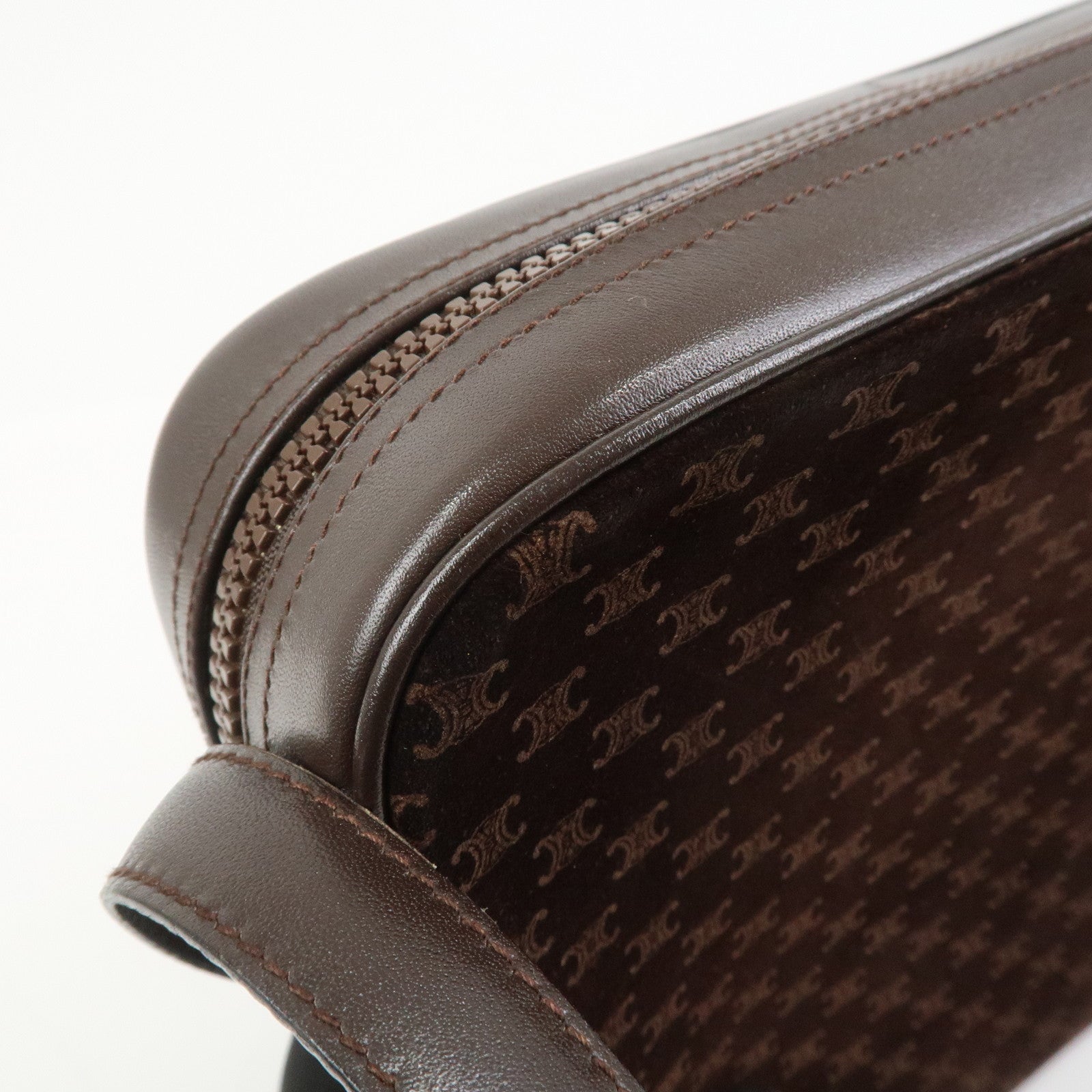 CELINE Macadam Suede Leather Shoulder Bag Crossbody Bag Brown