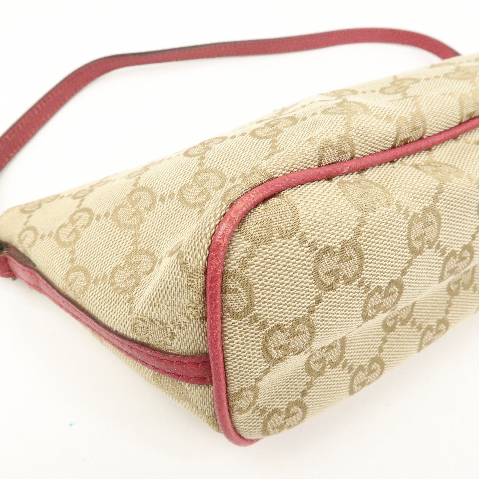 GUCCI Boat Bag GG Monogram Canvas Hand Bag Beige Bordeaux 07198