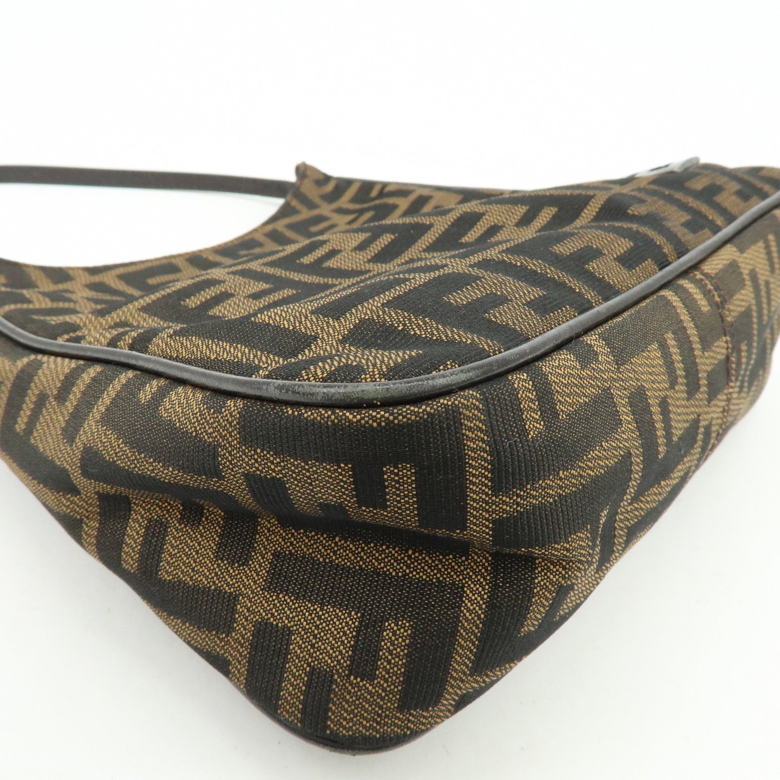 FENDI Zucca Canvas Leather Hand Bag Shoulder Bag Brown Black