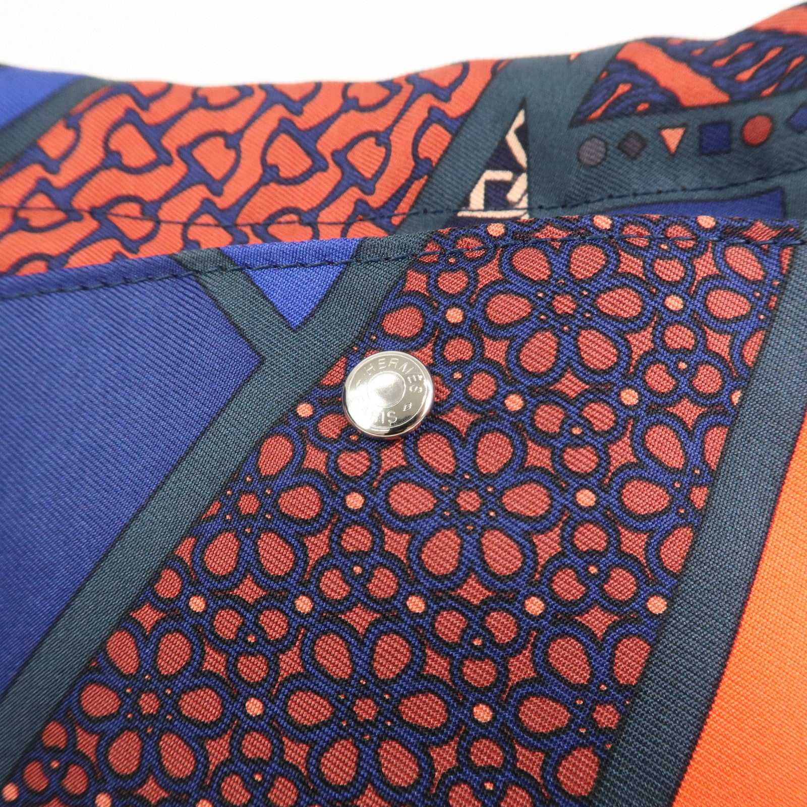 HERMES Fourbi 25 Silk Leather Drawstring Hand Bag Pouch Orange Navy