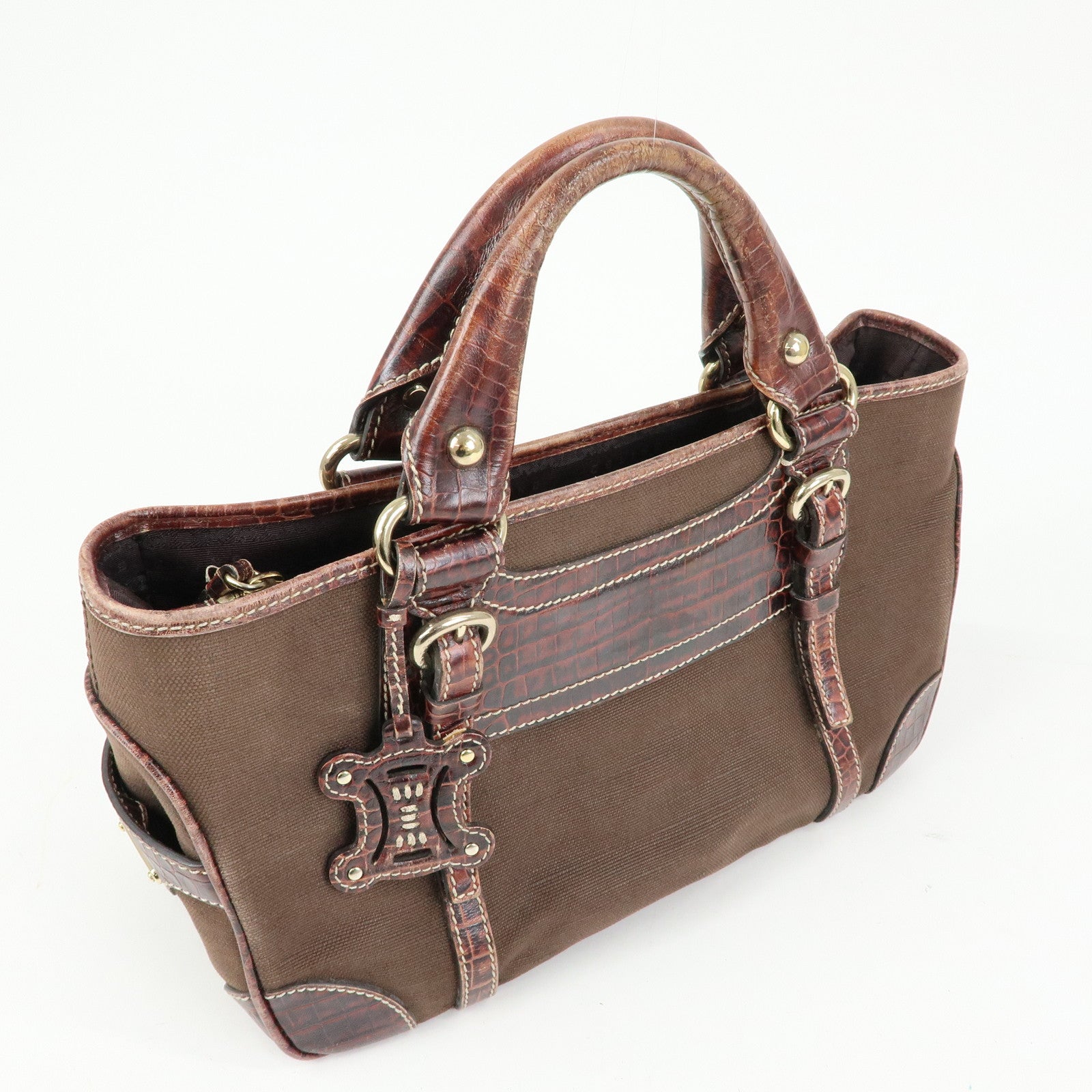 CELINE Macadam Boogie Bag Canvas Leather Hand Bag Brown