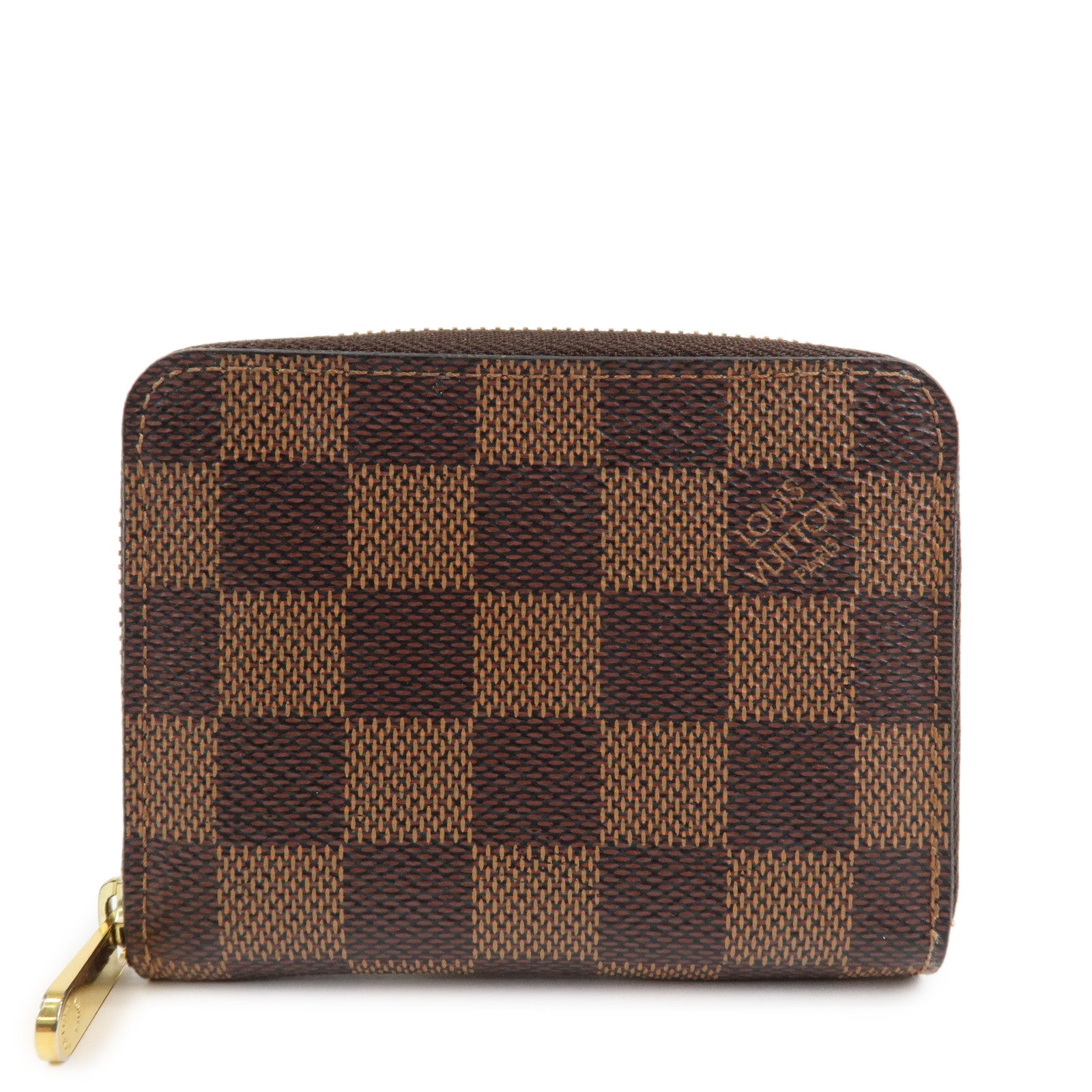 Louis Vuitton Damier Canvas Zippy Round Coin Case Coin Pourse Brown N60213