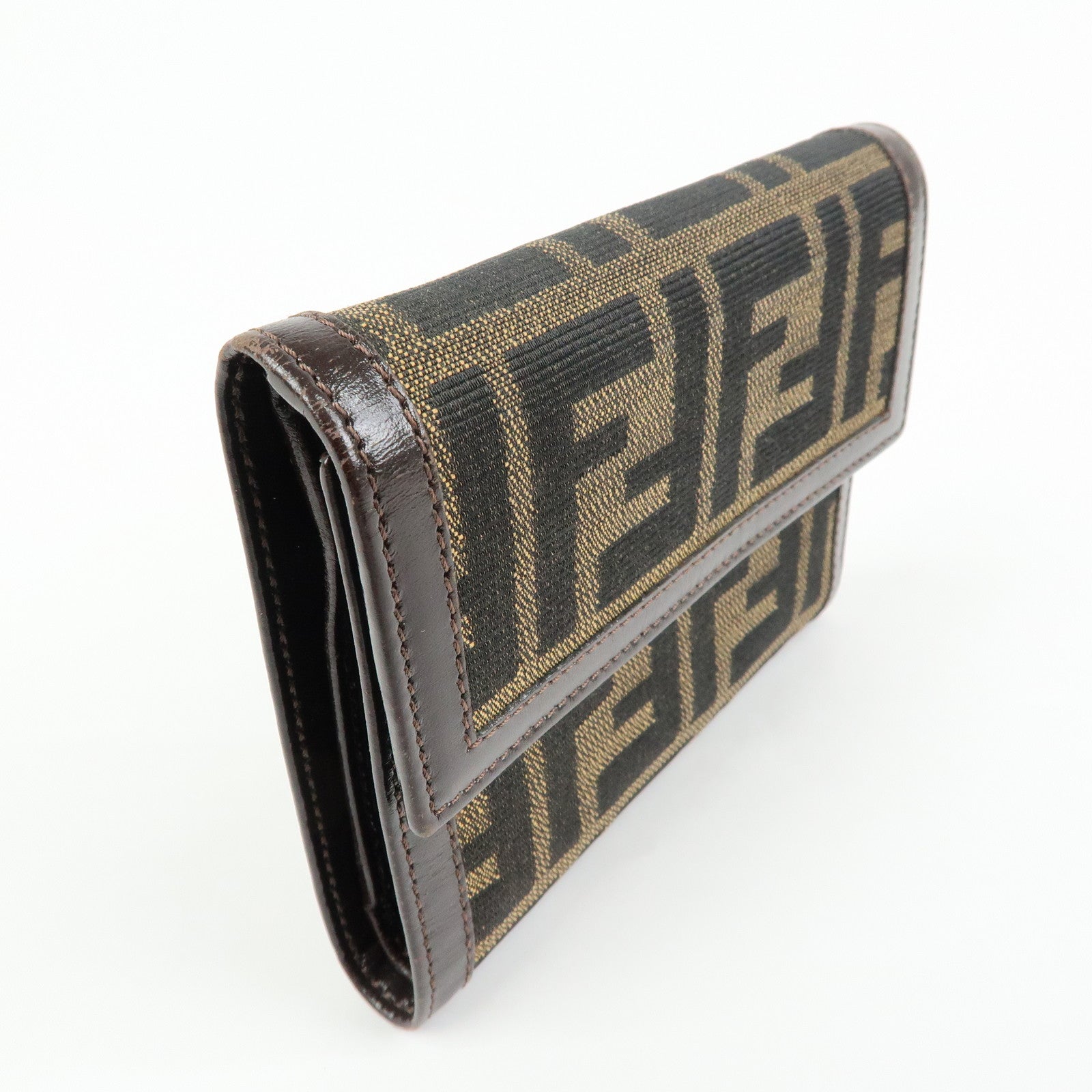 FENDI Zucca Canvas Leather Compact Wallet Brown 2270・30729・008