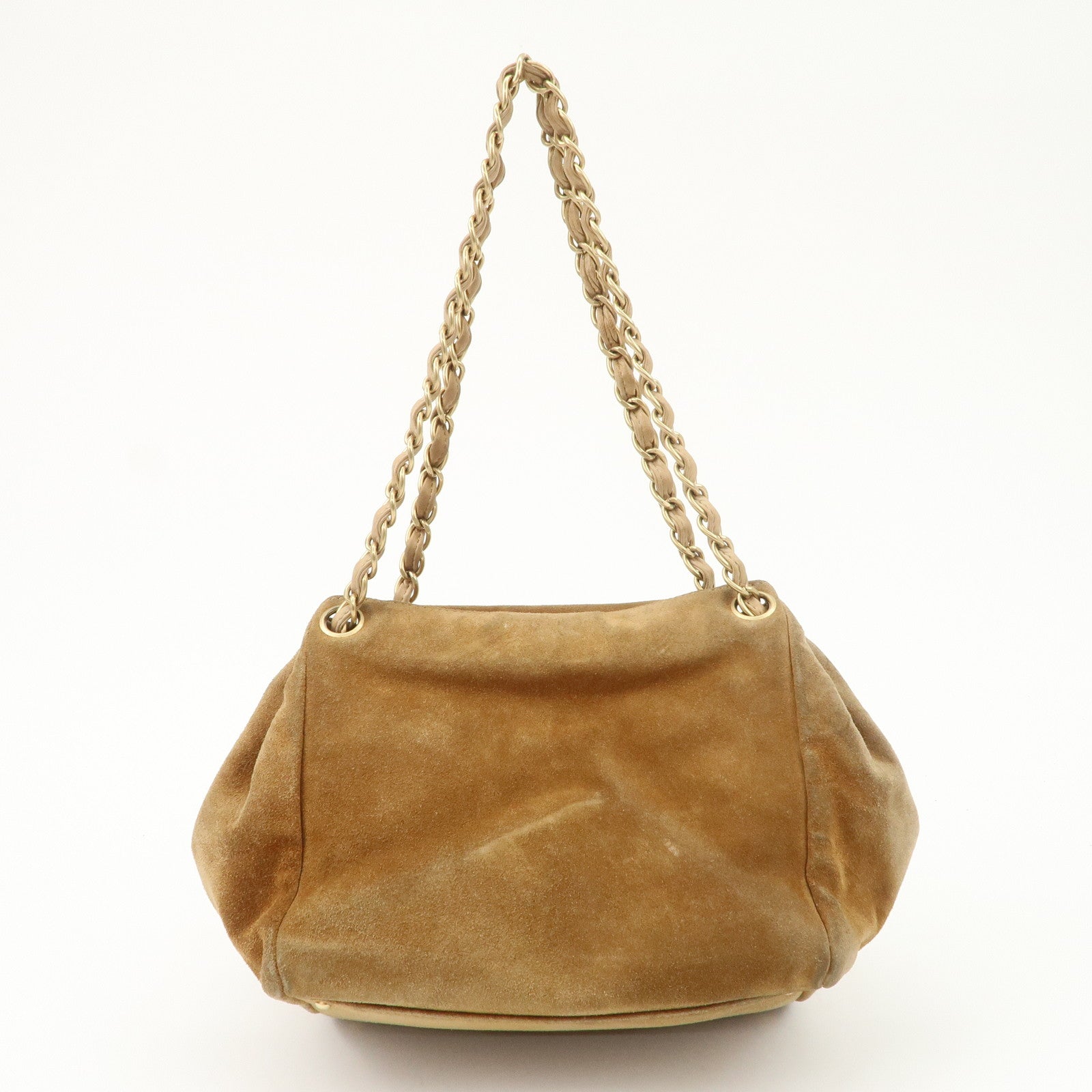 CHANEL COCO Mark Leather Suede Chain Shoulder Bag Beige Gold Used