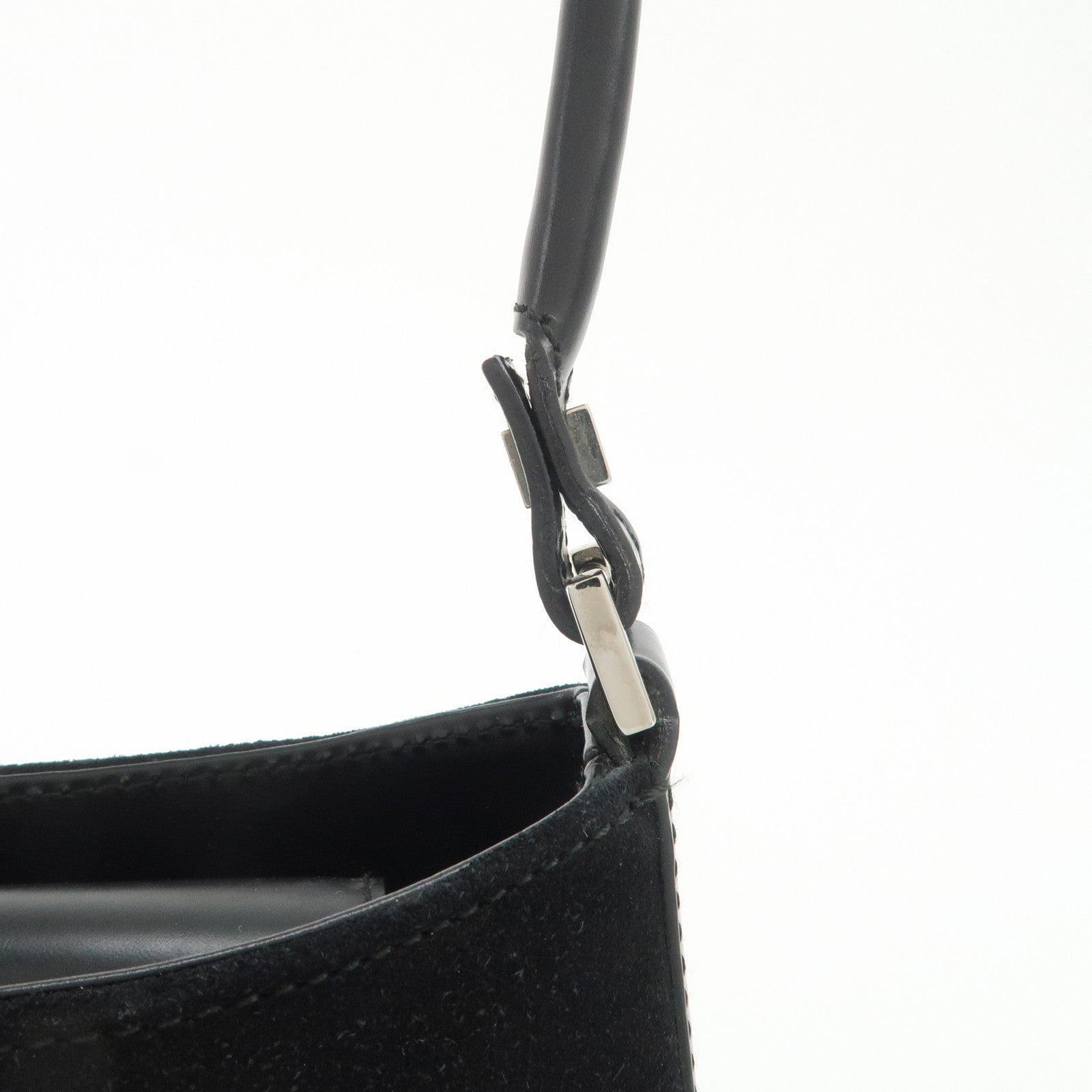 Ferragamo Logo Leather Suede Shoulder Bag Hand Bag Black