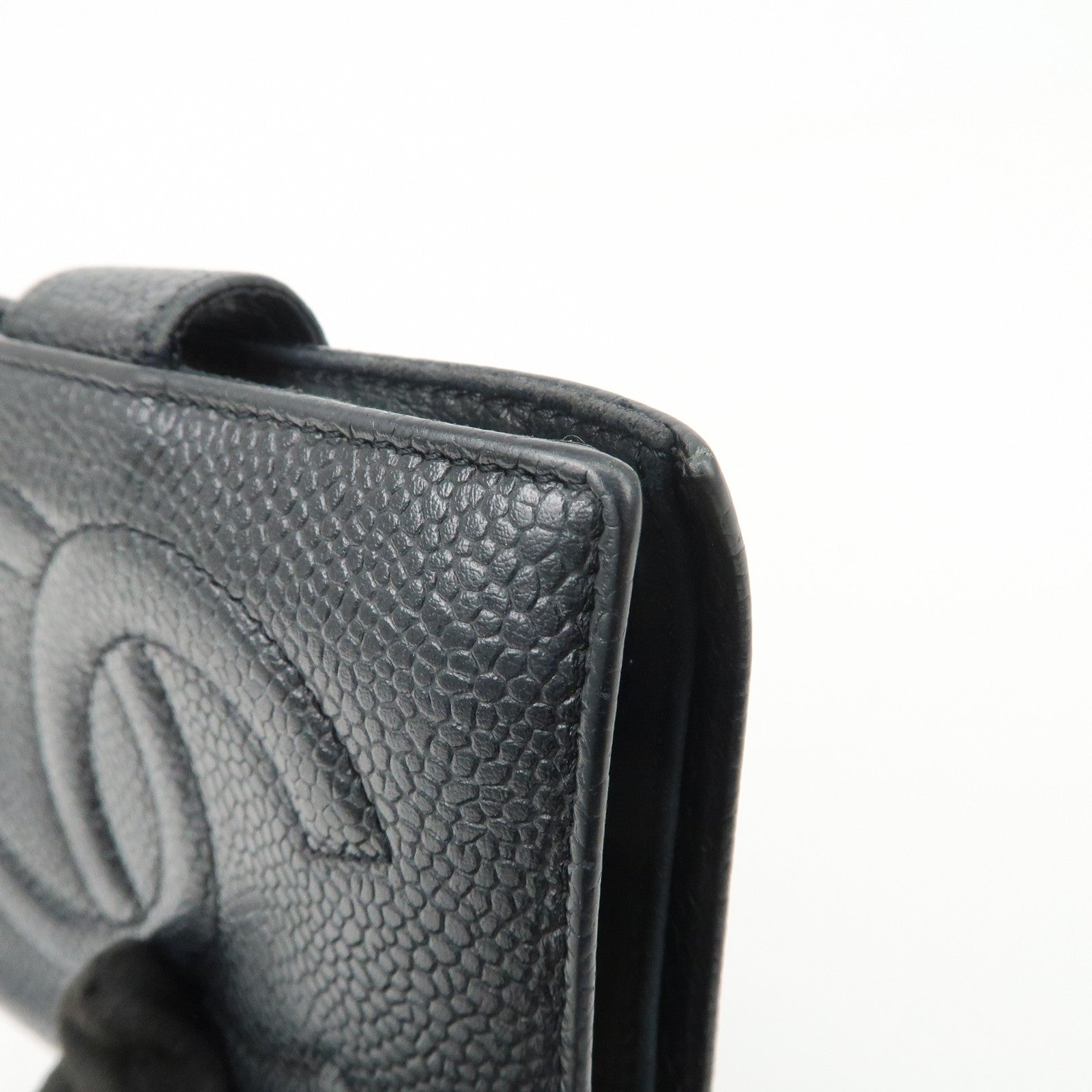 CHANEL COCO Mark Caviarskin Leather Bi-fold Wallet Black