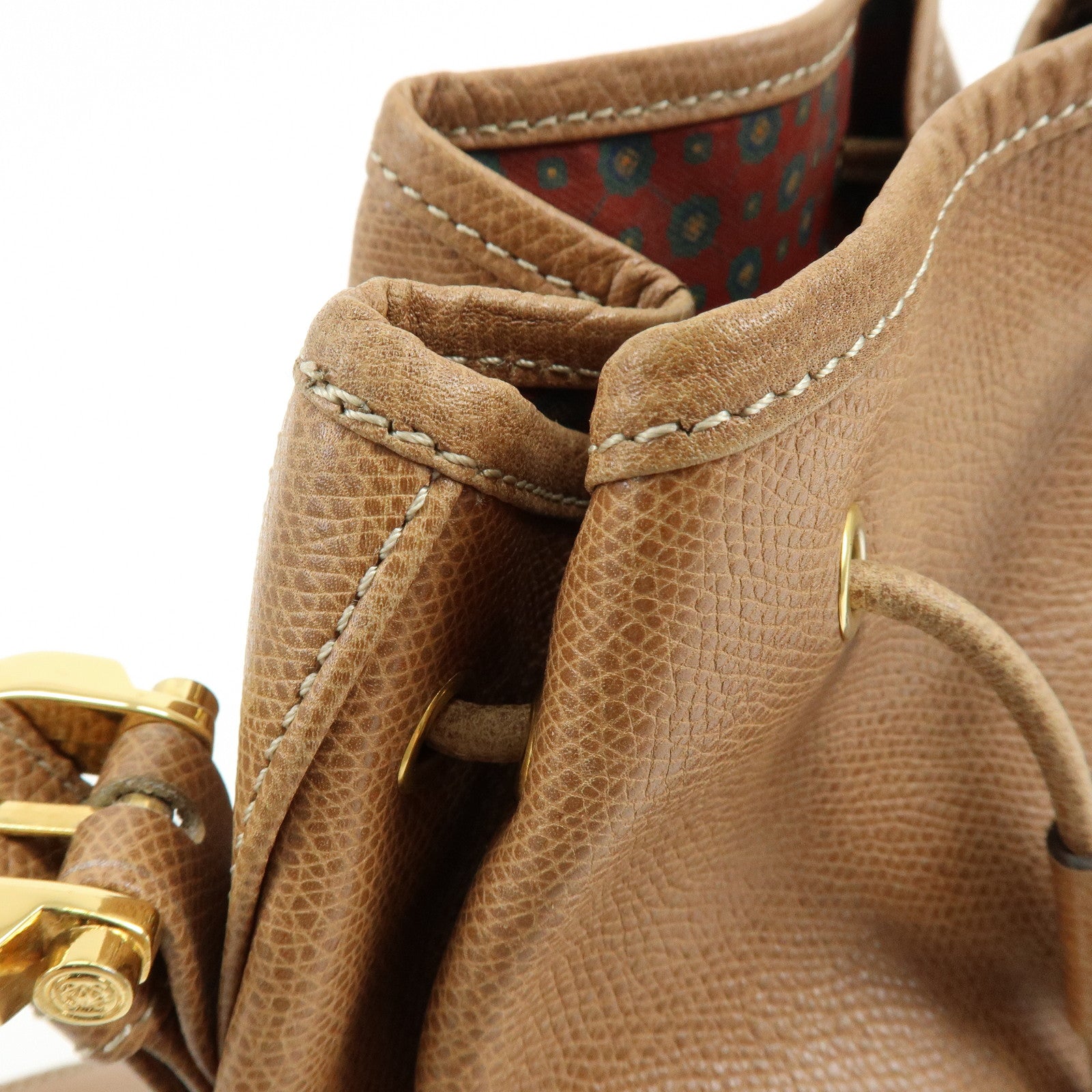 LOEWE Anagarm Leather Drawstring Shoulder Bag Brown