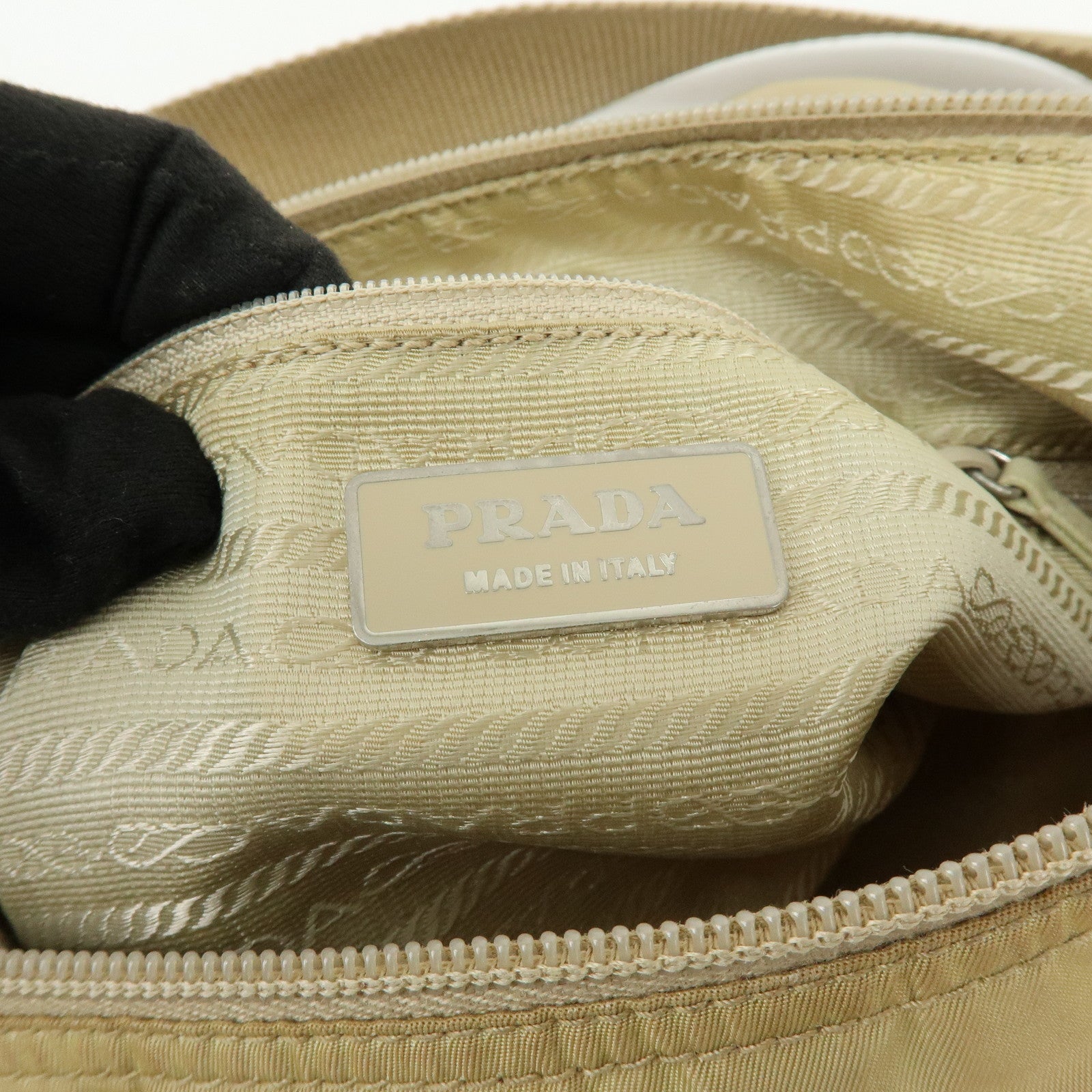 PRADA Triangle Logo Nylon Leather Shoulder Bag Hand Bag Beige