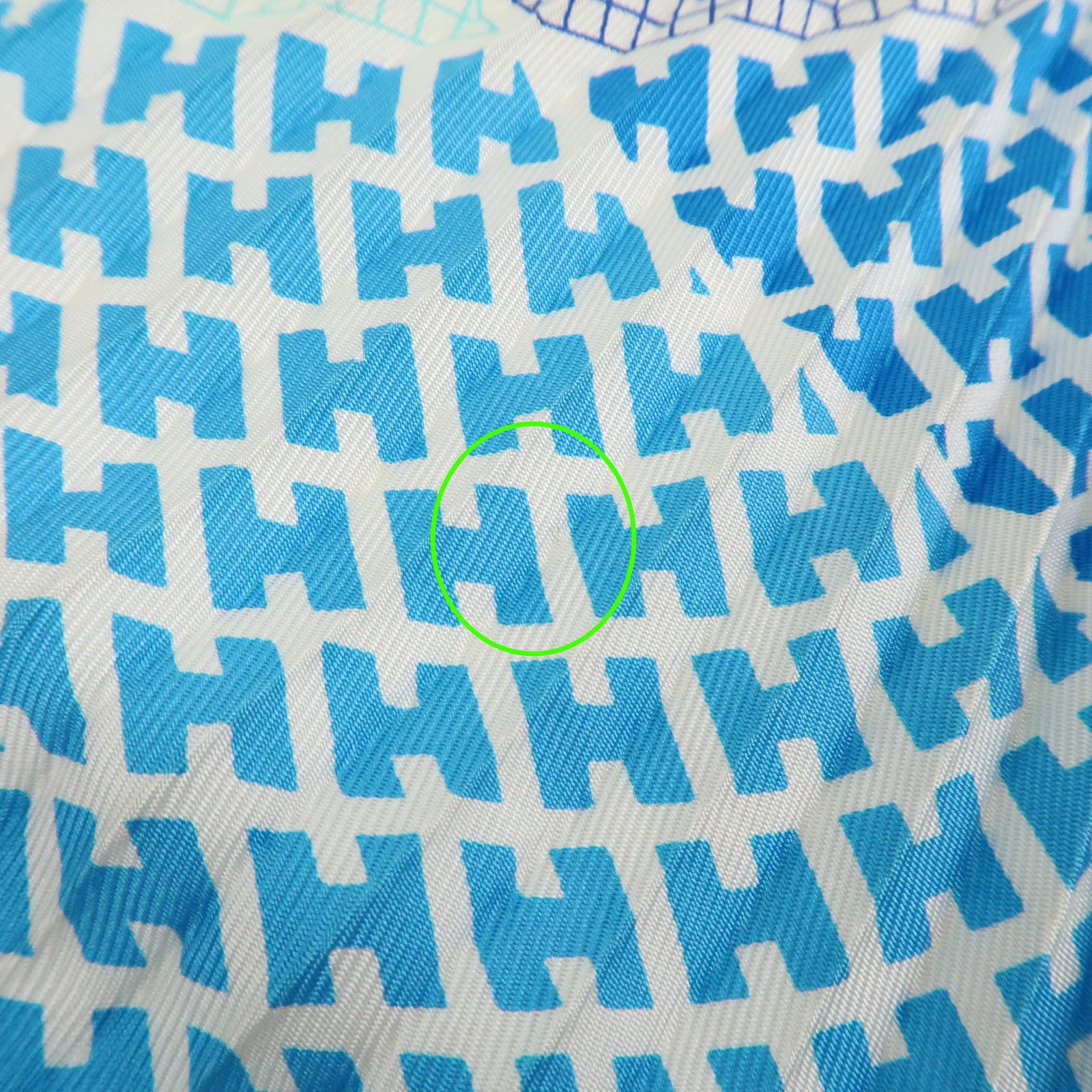 HERMES Pleated Carré Scarf Silk 100% H Logo Blue