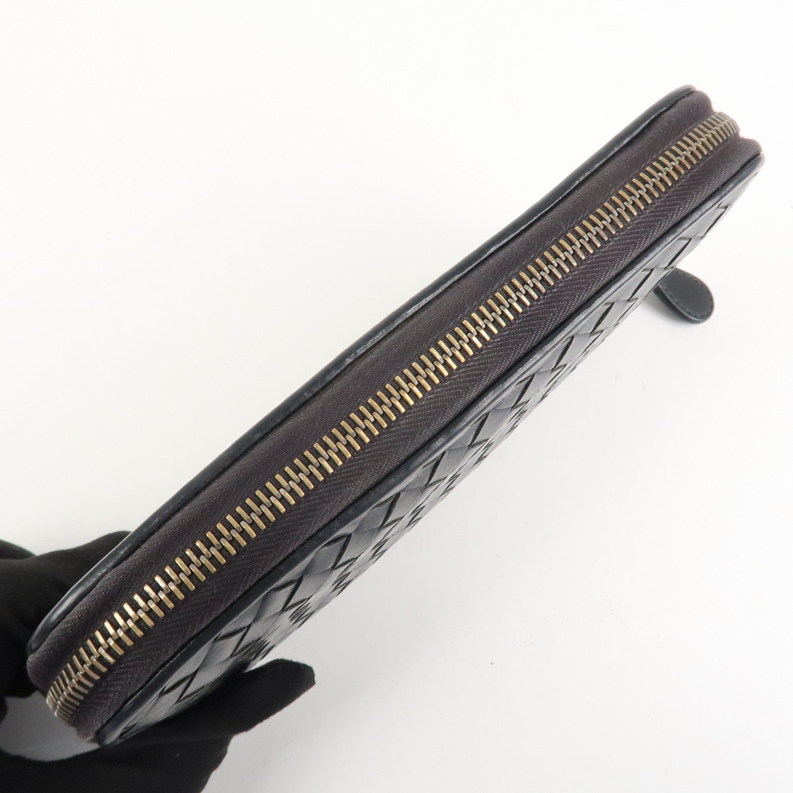 BOTTEGA VENETA Intrecciato Leather Round Zippy Wallet Black 114076 Used