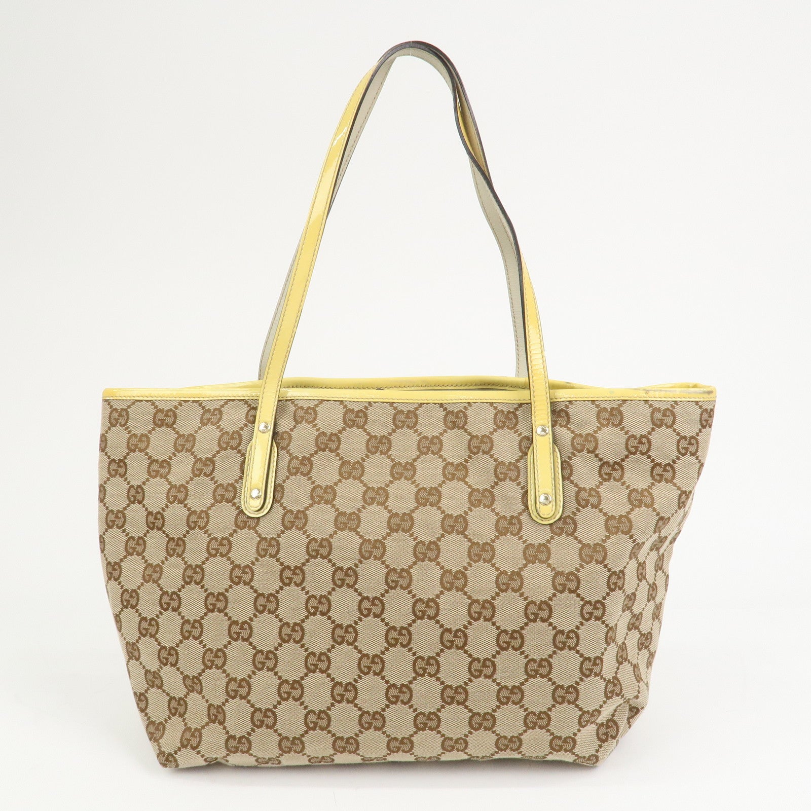 GUCCI Gucciori Pug Dog GG Canvas Patent Leather Tote Bag 212374