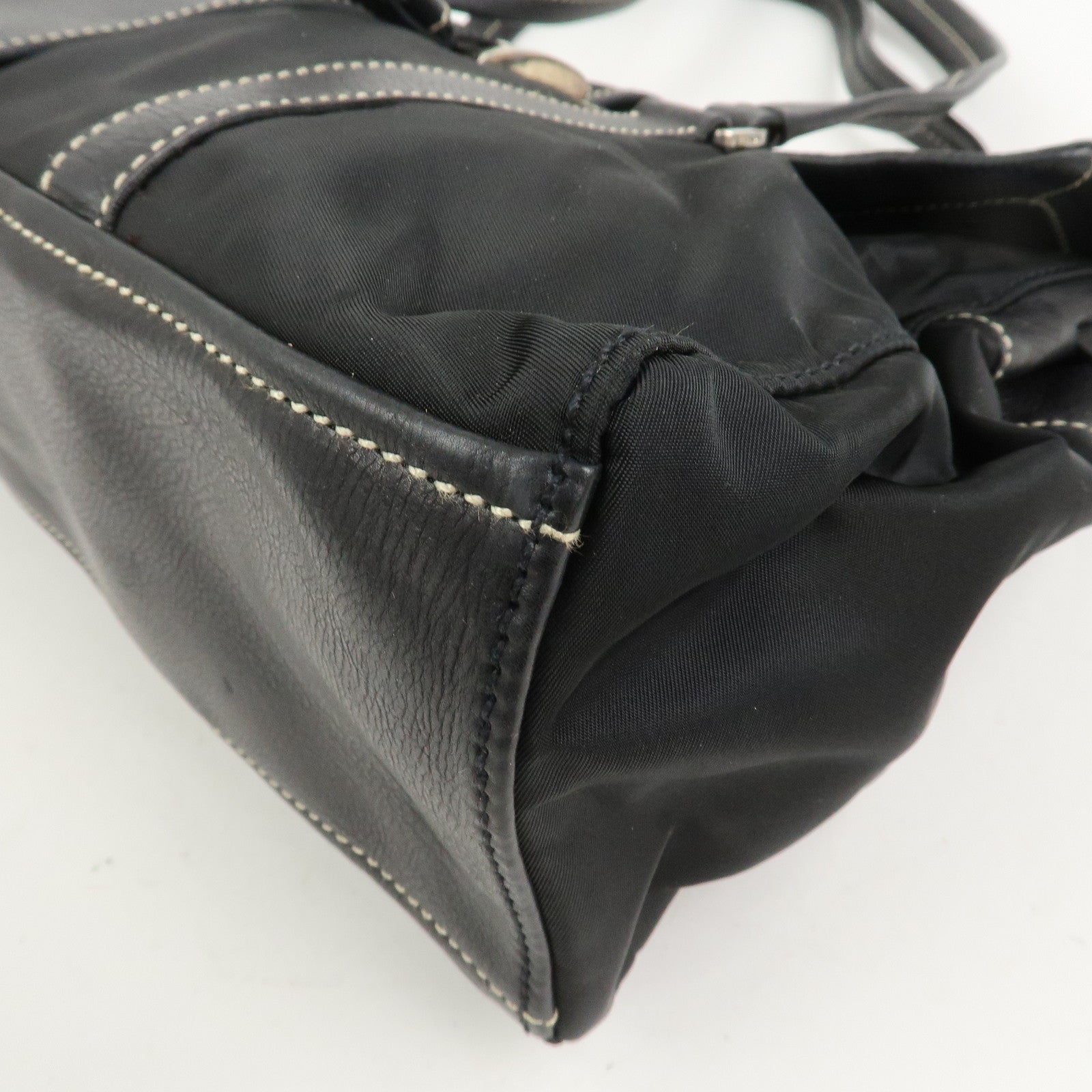 PRADA Triangle Logo Nylon Leather Shoulder Bag Black BR2418