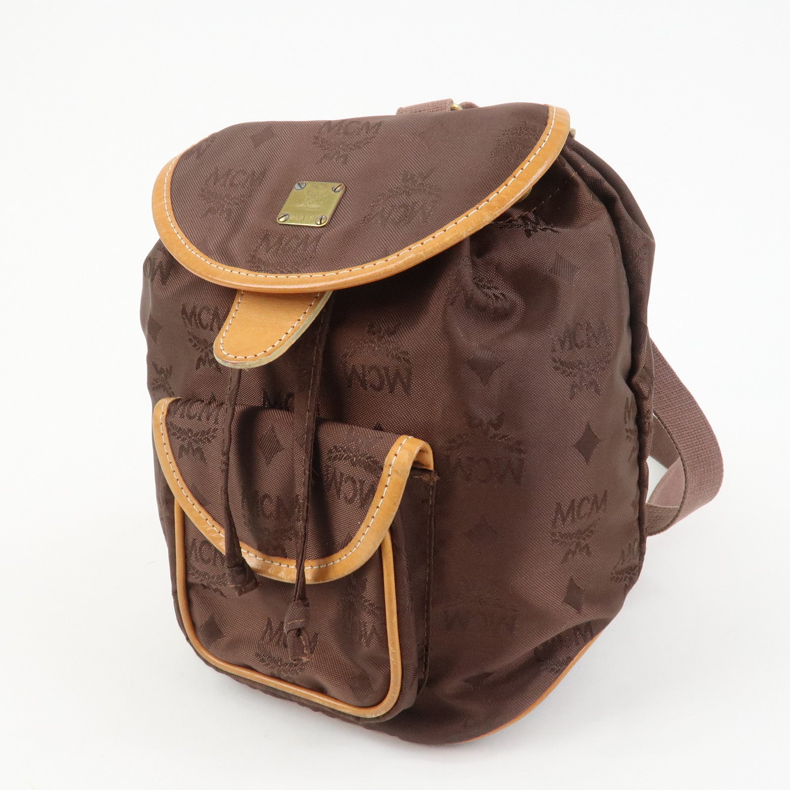 MCM Visetos Nylon Leather Backpack Rucksack Brown