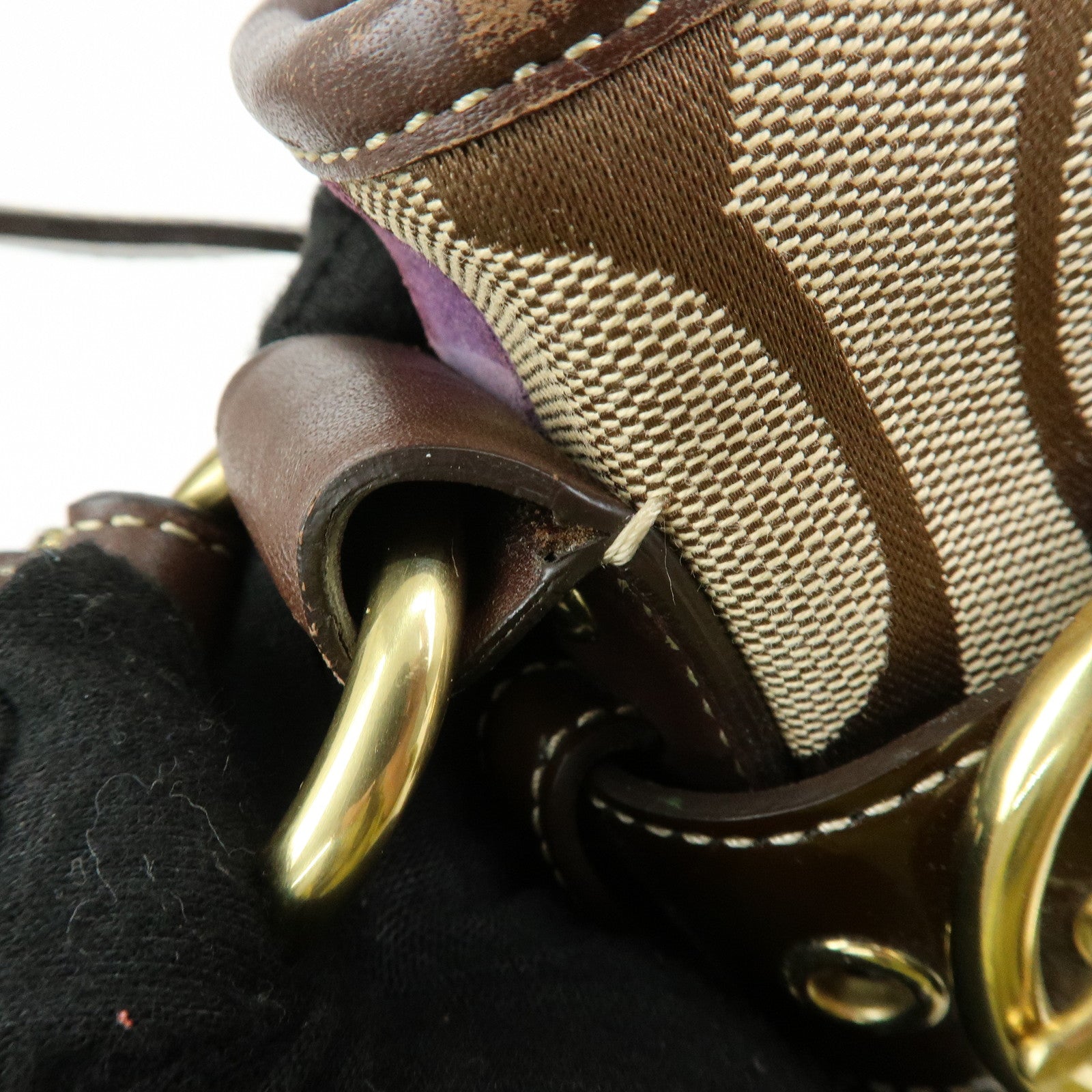 COACH Signature Suede Patent Leather Shoulder Bag Brown Patchwork