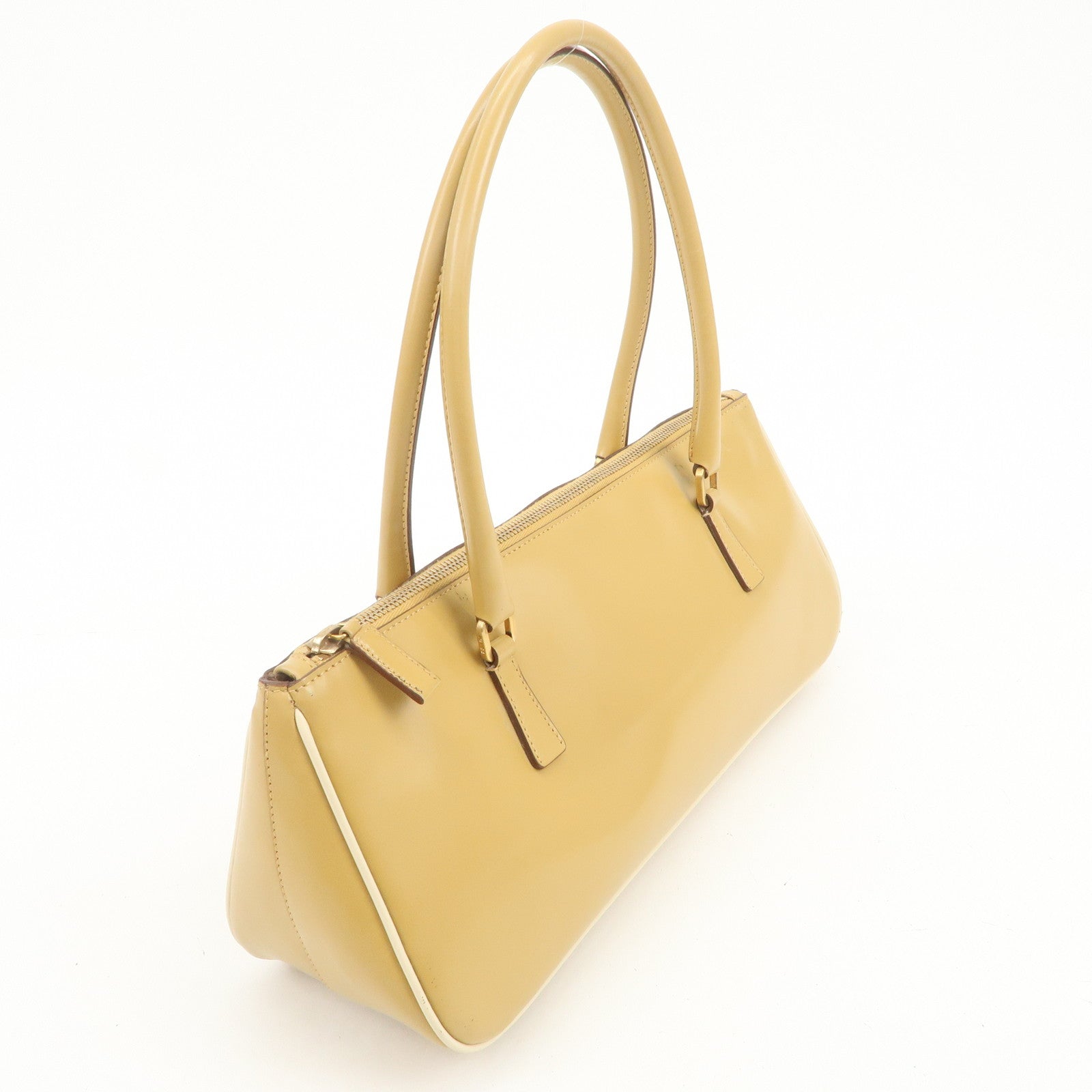 PRADA Leather Shoulder Bag Hand Bag Light Brown