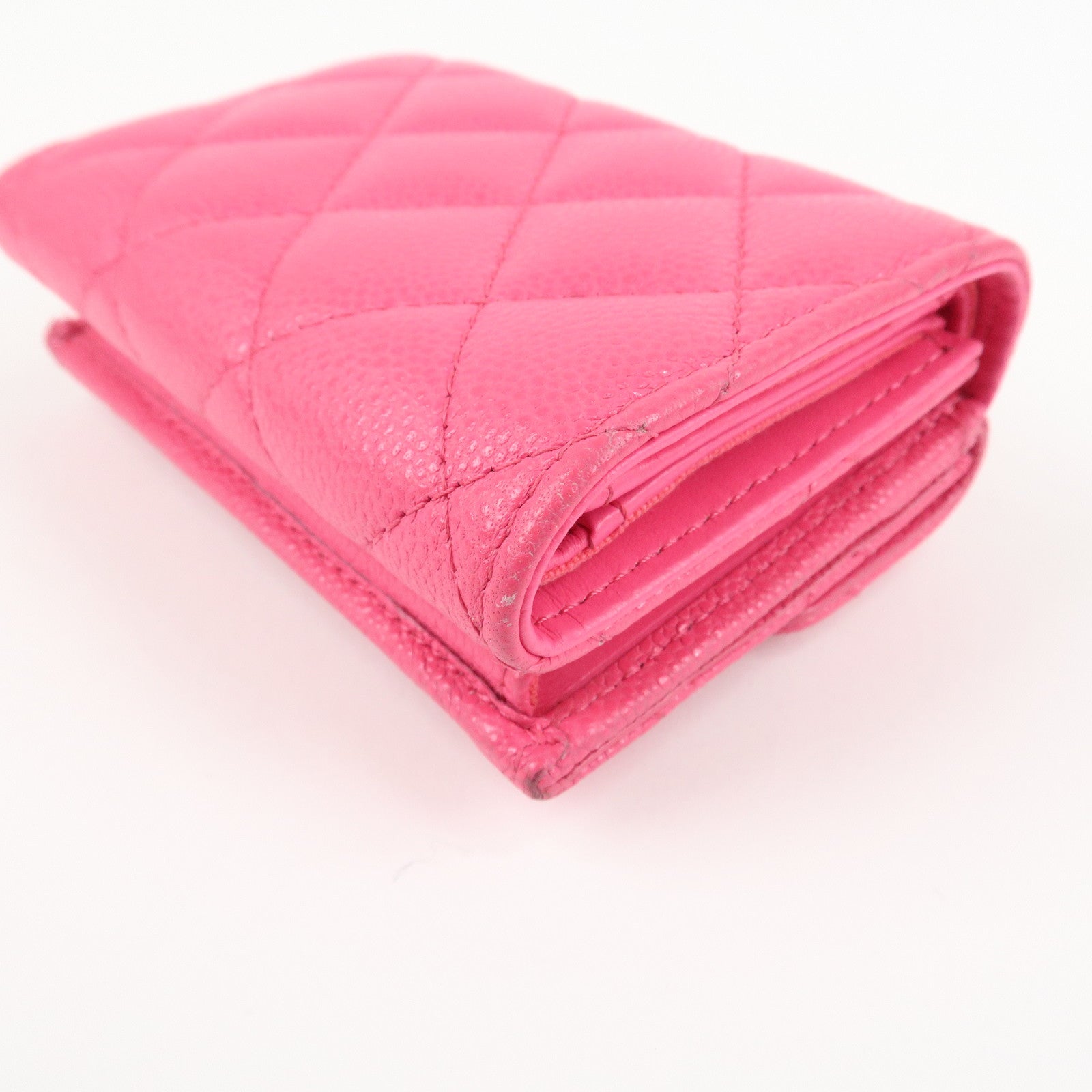 CHANEL Matelasse Caviarskin Classic Small Flap Wallet Pink AP0230 Used