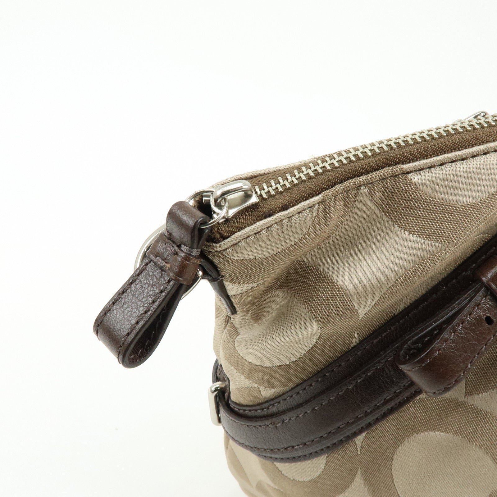 COACH Signature Nylon Learher 2Way Shoulder Bag Hand Bag Gold Brown