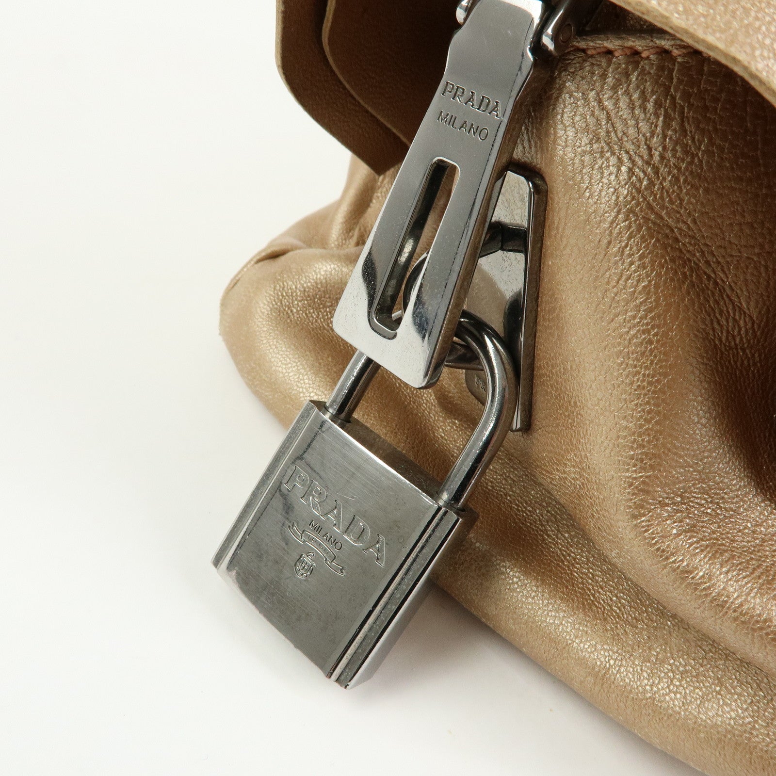 PRADA Frilled Leather Tote Bag Hand Bag Champagne Gold
