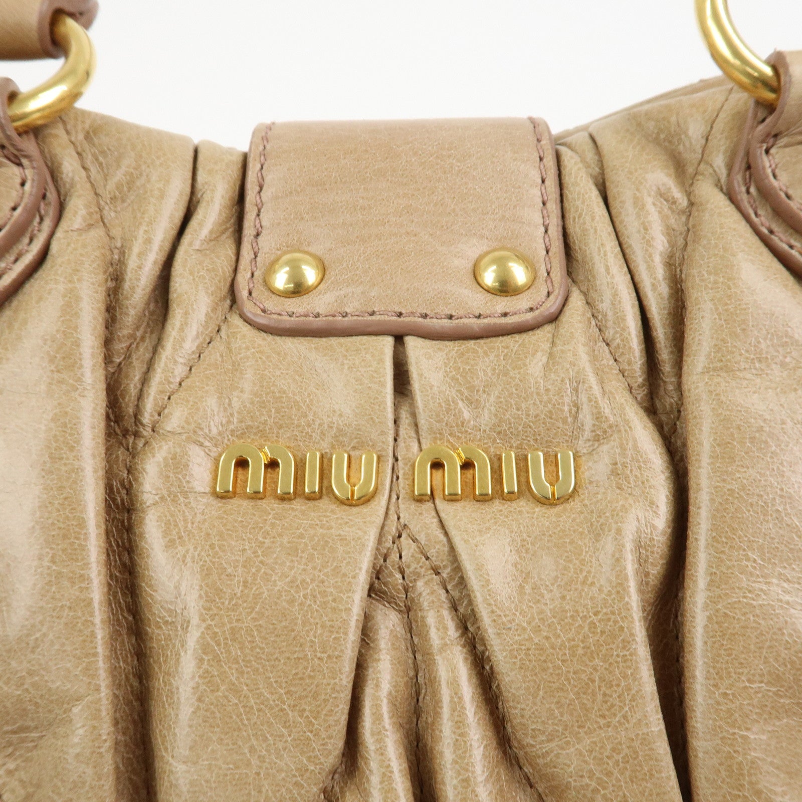 MIU MIU Matelasse Leather 2Way Bag Hand Bag Shoulder Bag Beige