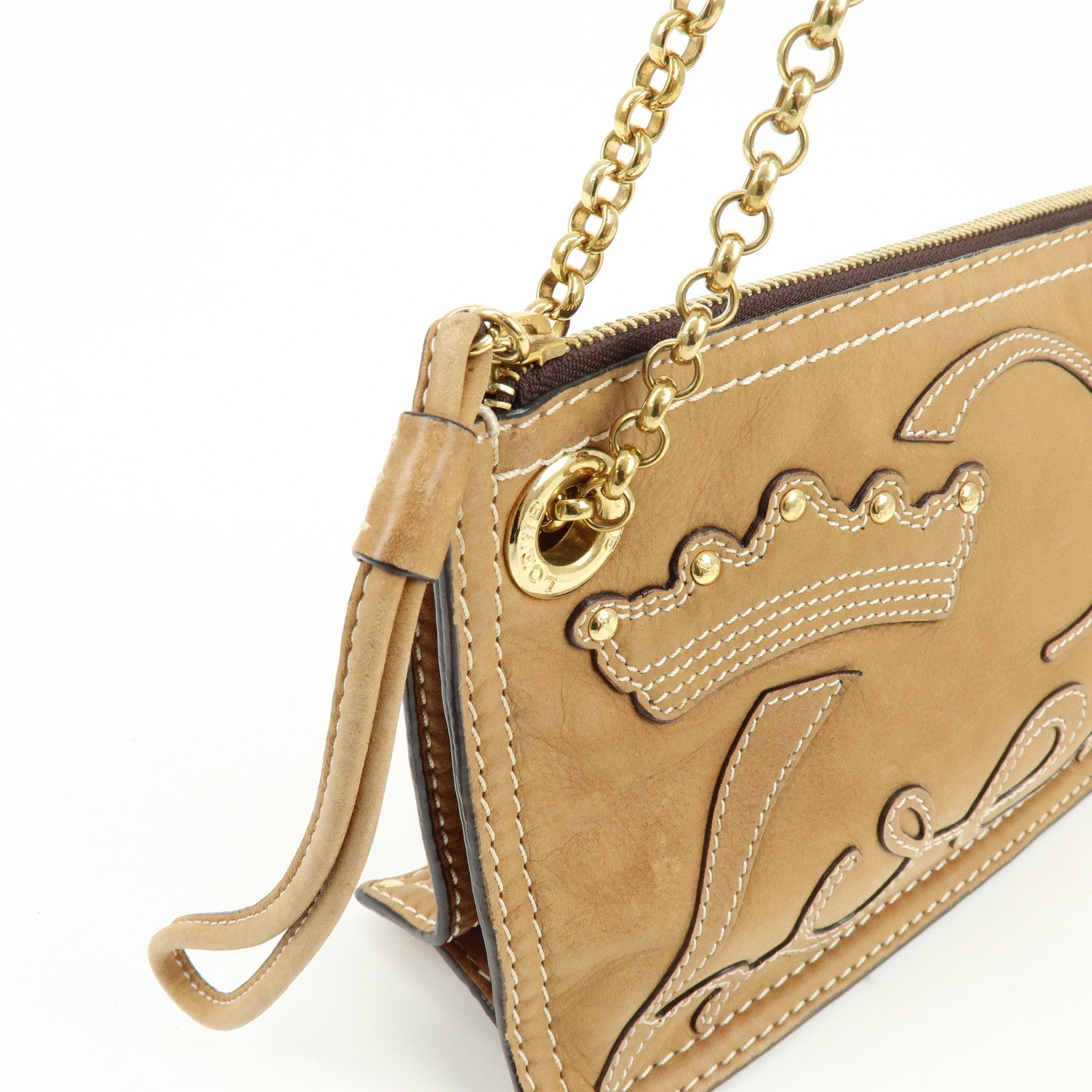 LOEWE Logo Leather Chain Shoulder Bag Crossbody Bag Brown