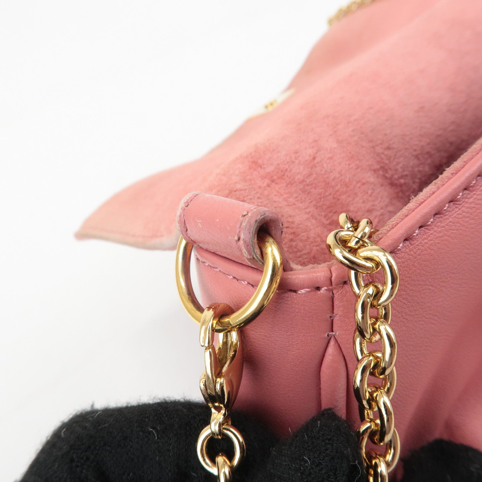 FENDI Leather Chain Shoulder Bag Purse Gold HDW Pink 8M0276 Used