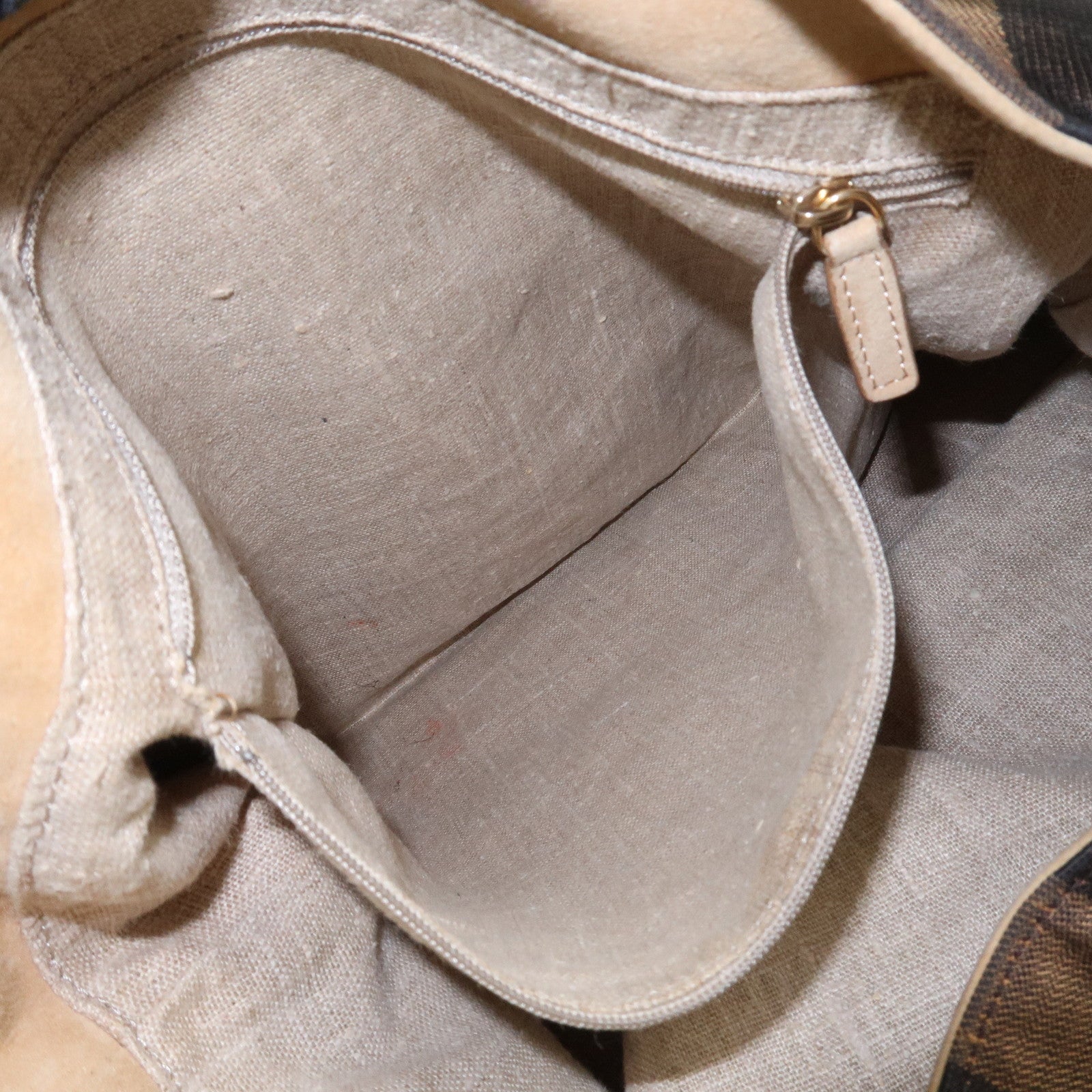 FENDI Pequin Canvas Leather Shoulder Bag Hand Bag Brown 8BR653