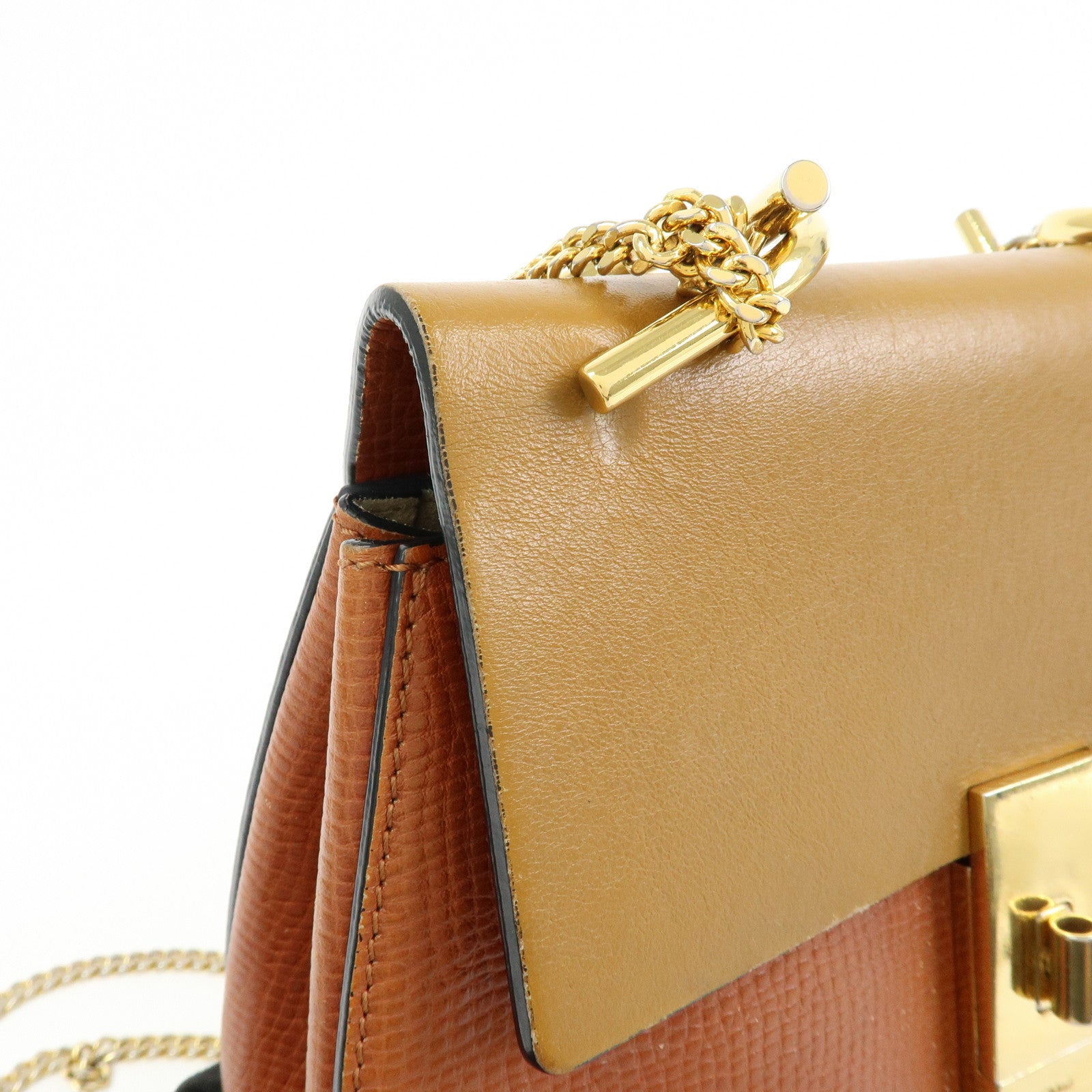 Chloe Drew Leather Chain Shoulder Bag Crossbody Bag Brown Gold