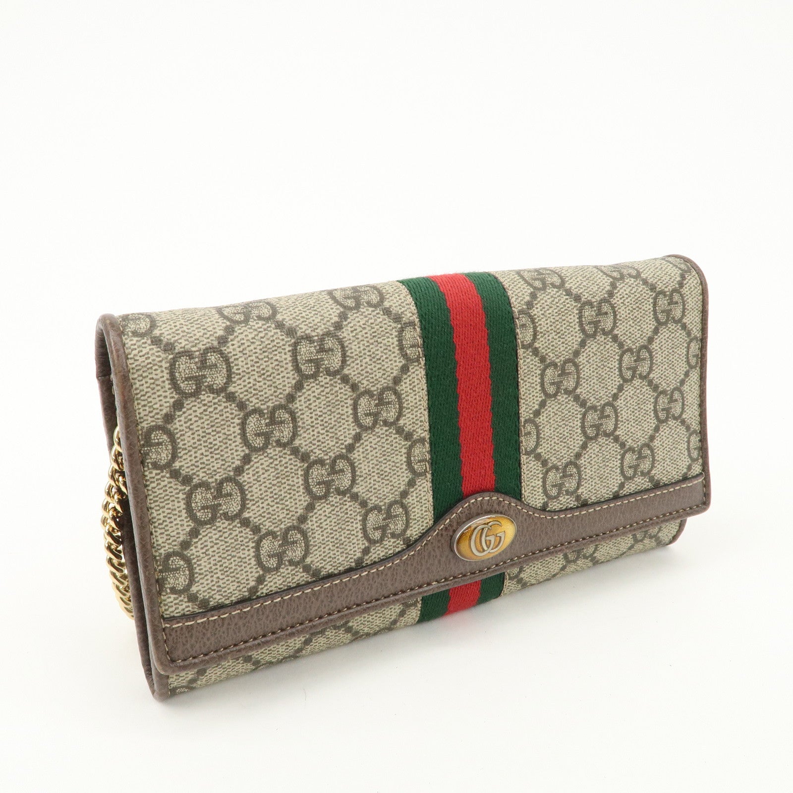 GUCCI Ophidia GG Supreme WOC Chain Wallet Long Wallet Brown 546592