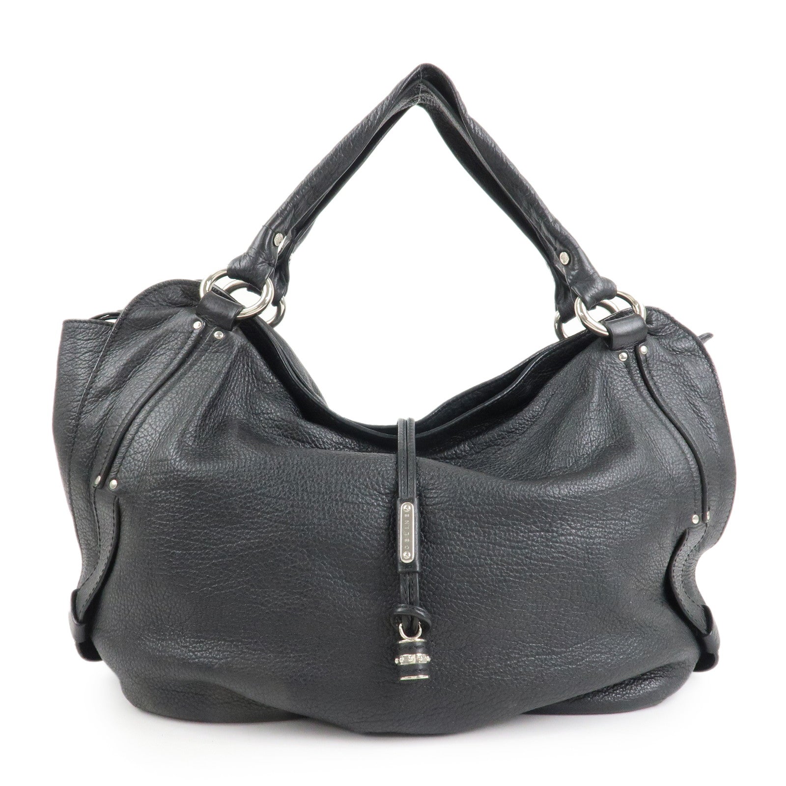 CELINE Leather Hand Bag Shoulder Bag Black Silver HDW Used