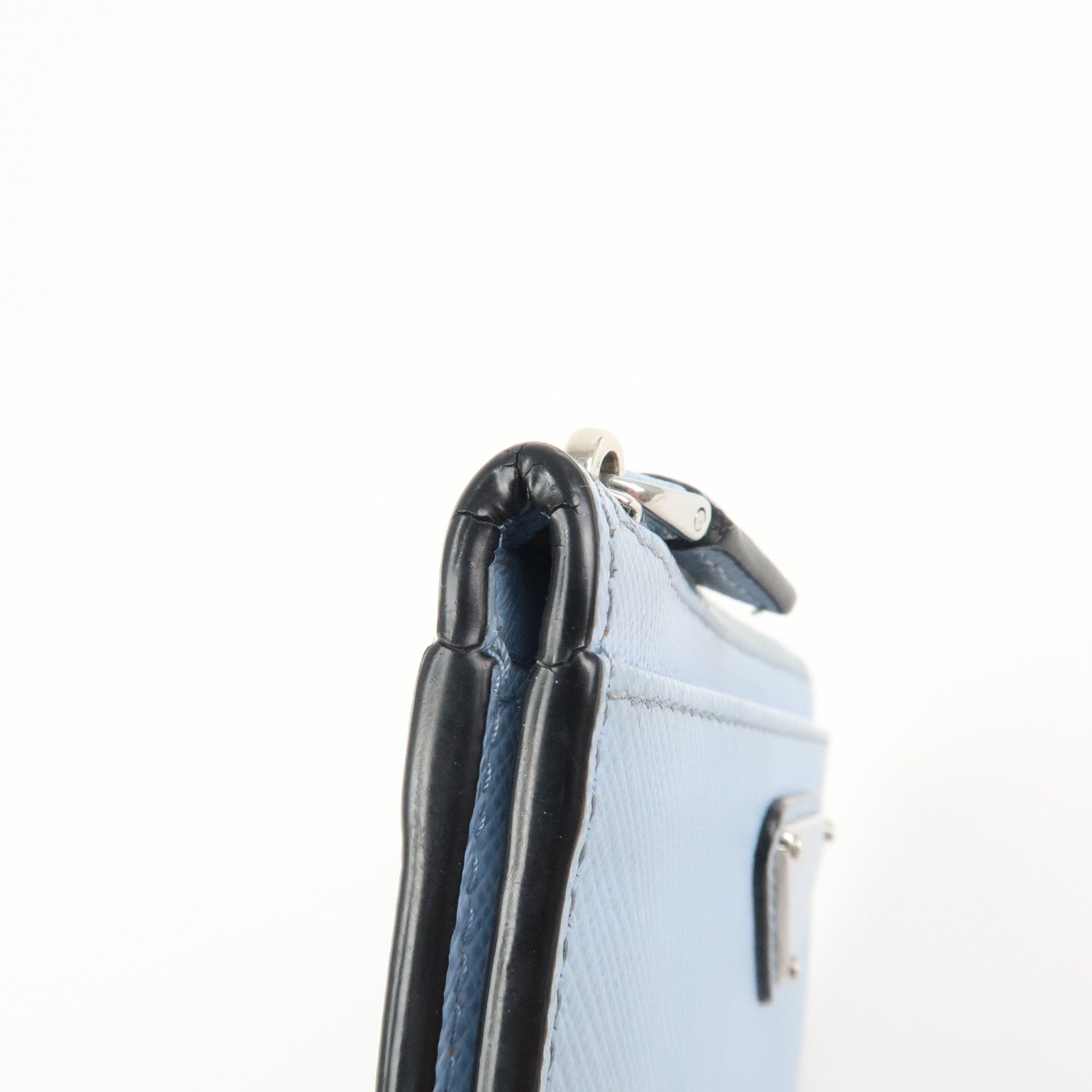 PRADA Triangle Logo Saffiano Leather Card Case Light Blue 2MC084