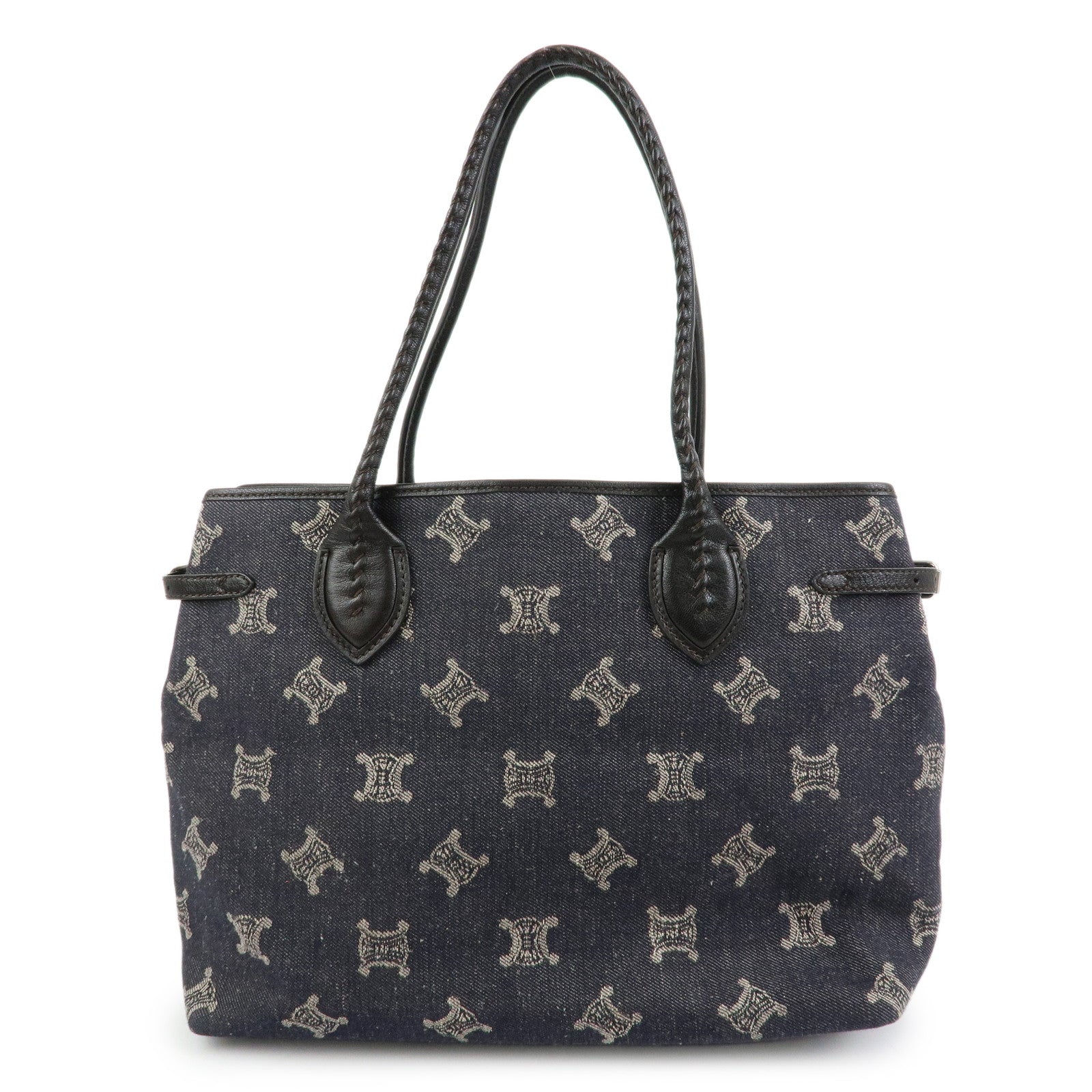 CELINE Macadam Denim Leather Tote Bag Indigo Blue Brown