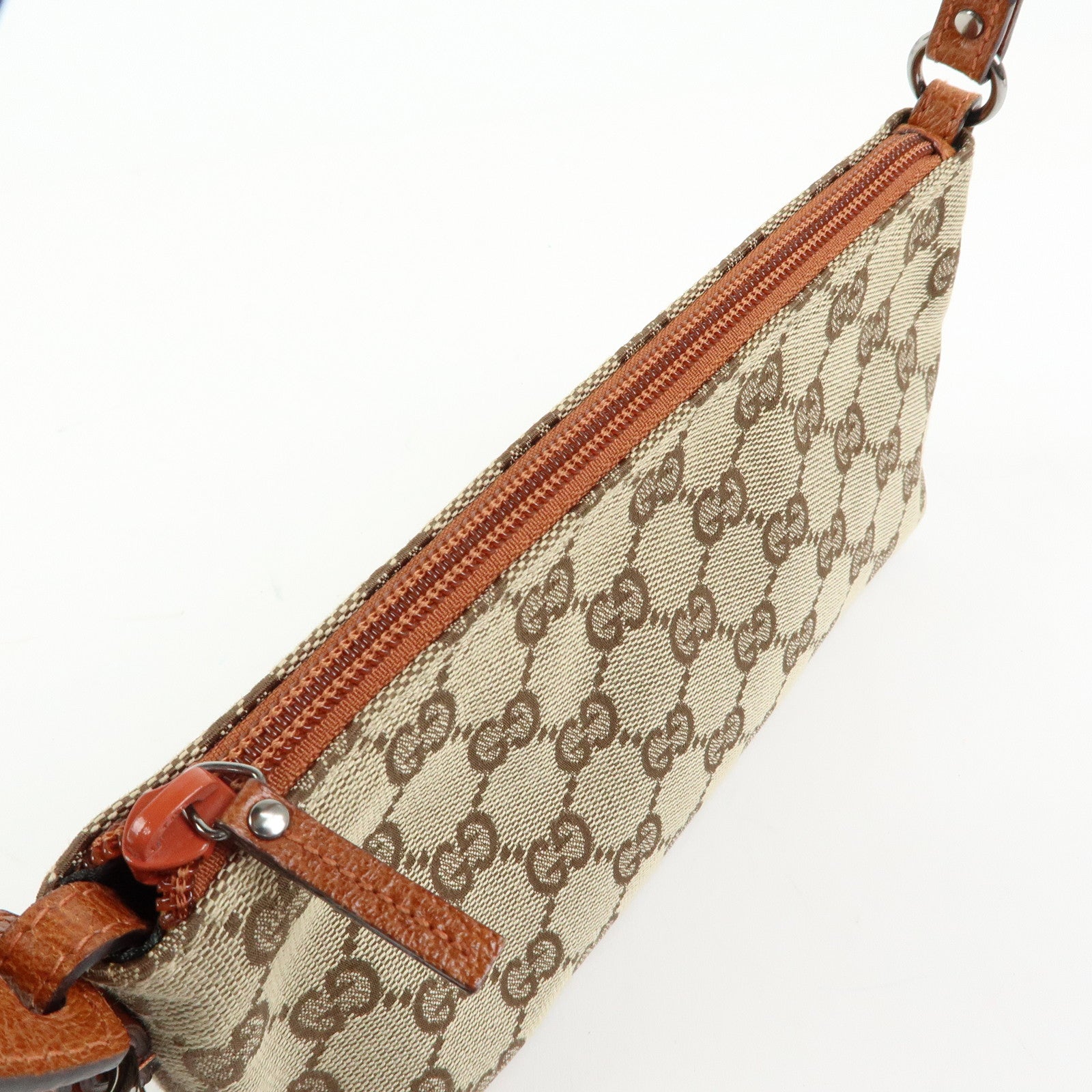 GUCCI GG Canvas Leather Mini Hand Bag Pouch Beige Brown 103399