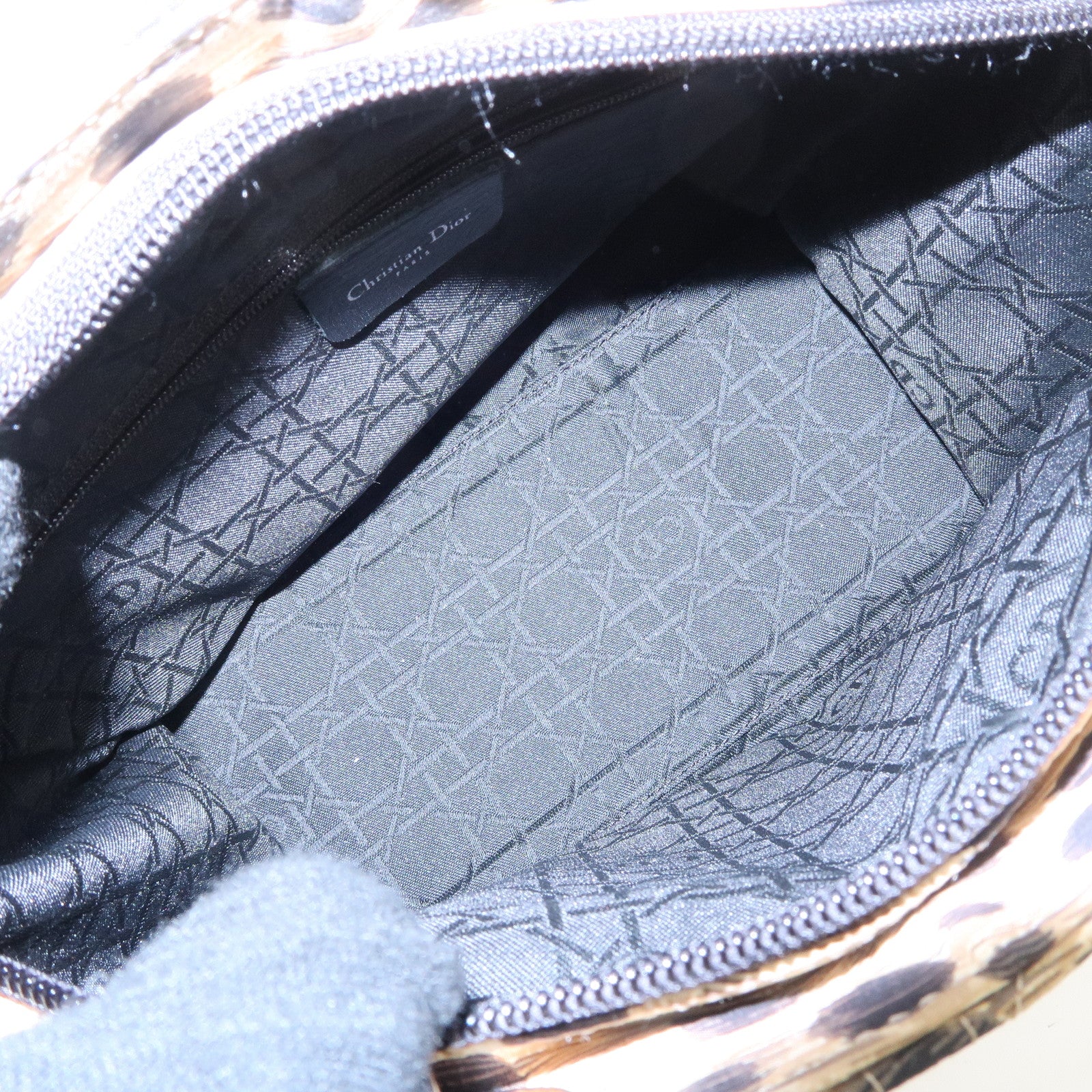 Christian Dior Lady Dior Cannage Nylon 2Way Bag Hand Bag Leopard Used