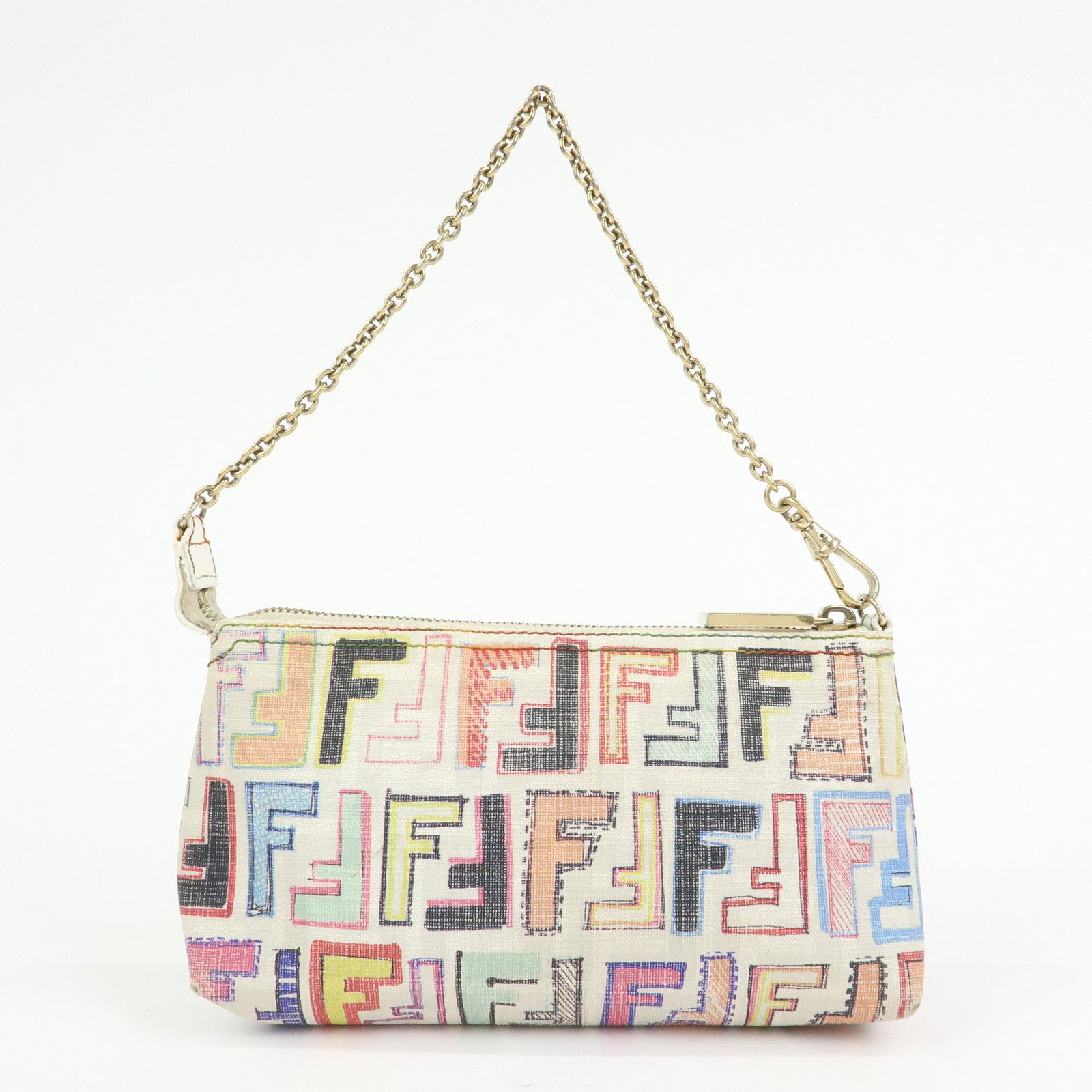 FENDI Zucca Print PVC Chain Accessory Pouch White Multicolor 8BR592