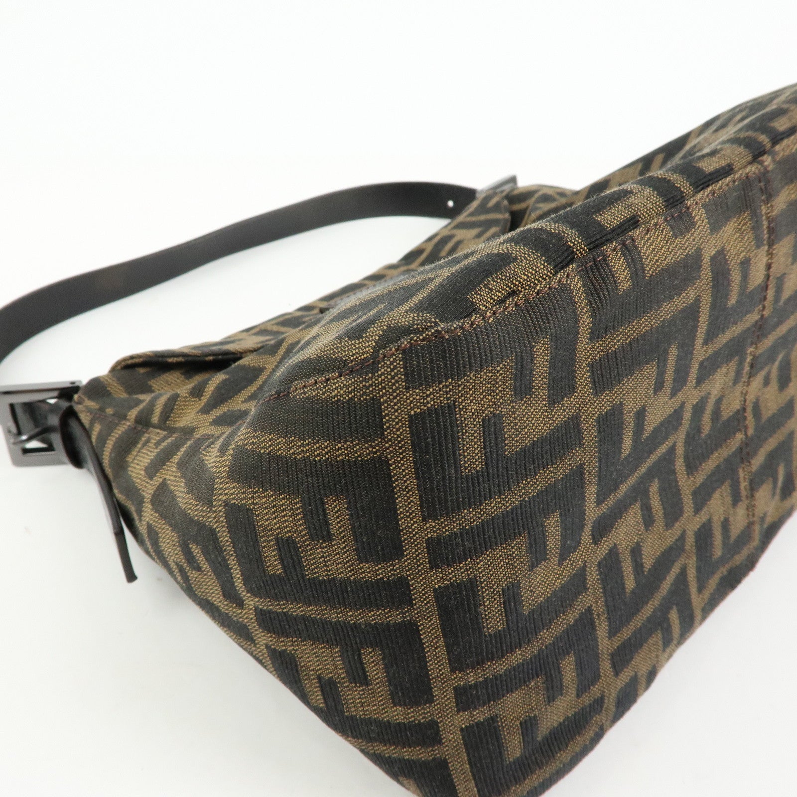 FENDI Zucca Mamma Baguette Canvas Leather Shoulder Bag 8BR004