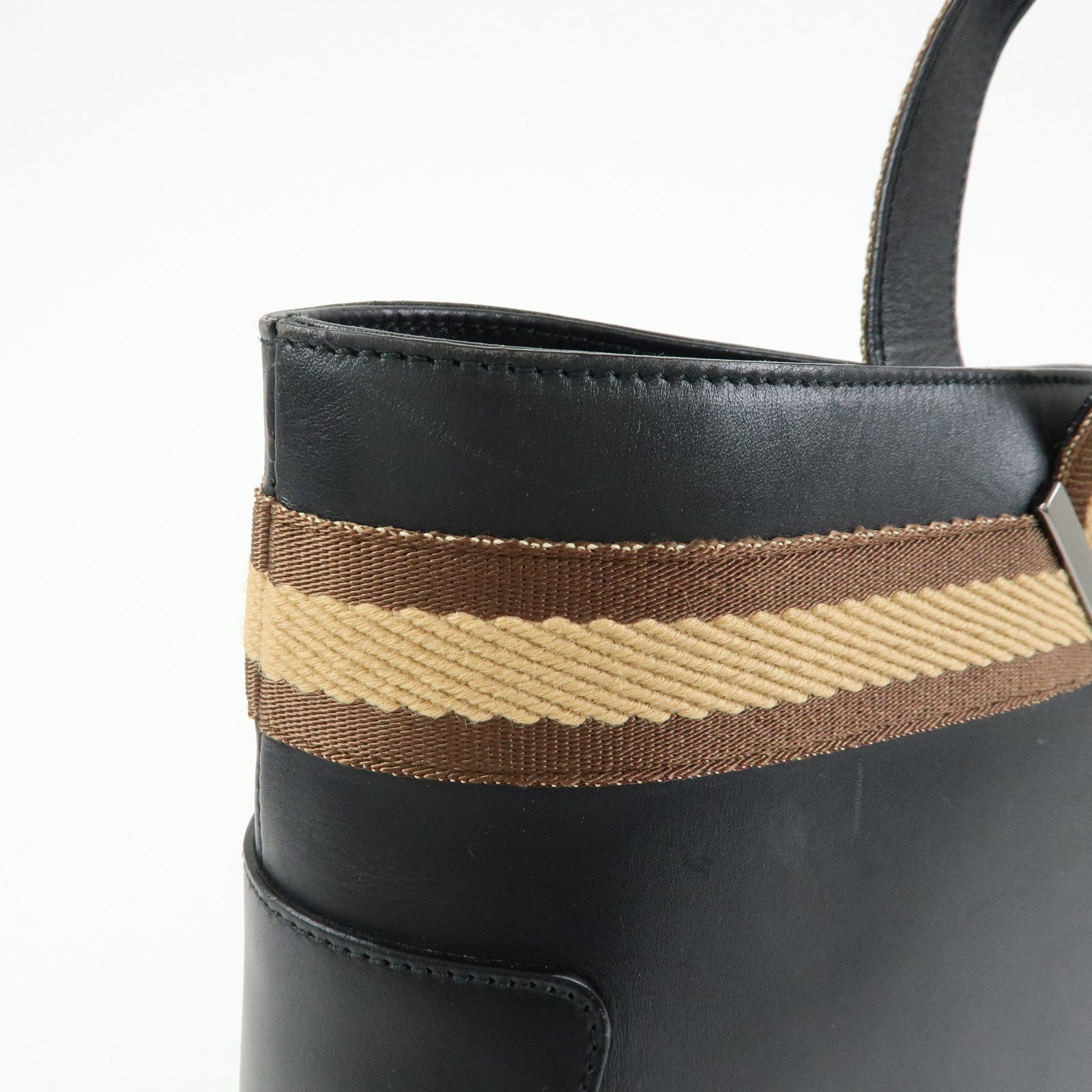 GUCCI Sherry Leather Tote Bag Hand Bag Black 002・1134
