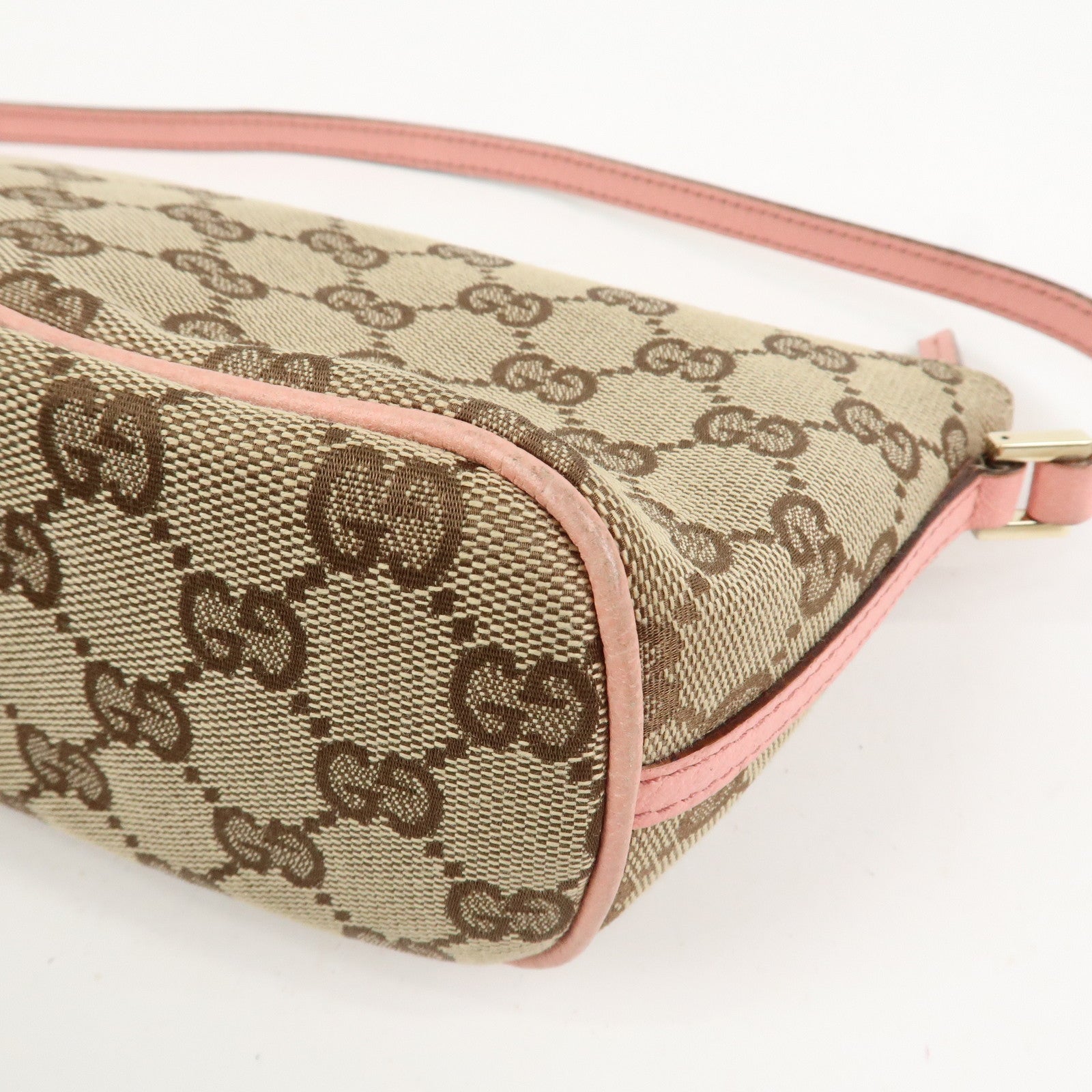 GUCCI Boat Bag GG Canvas Leather Hand Bag Beige Pink 07198