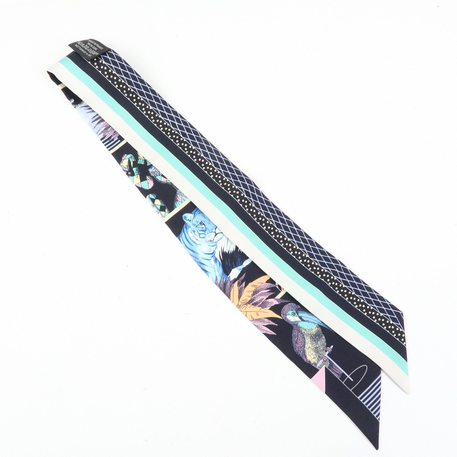 HERMES Silk 100% Twilly Scraf Grand Theatre Nouveau Black