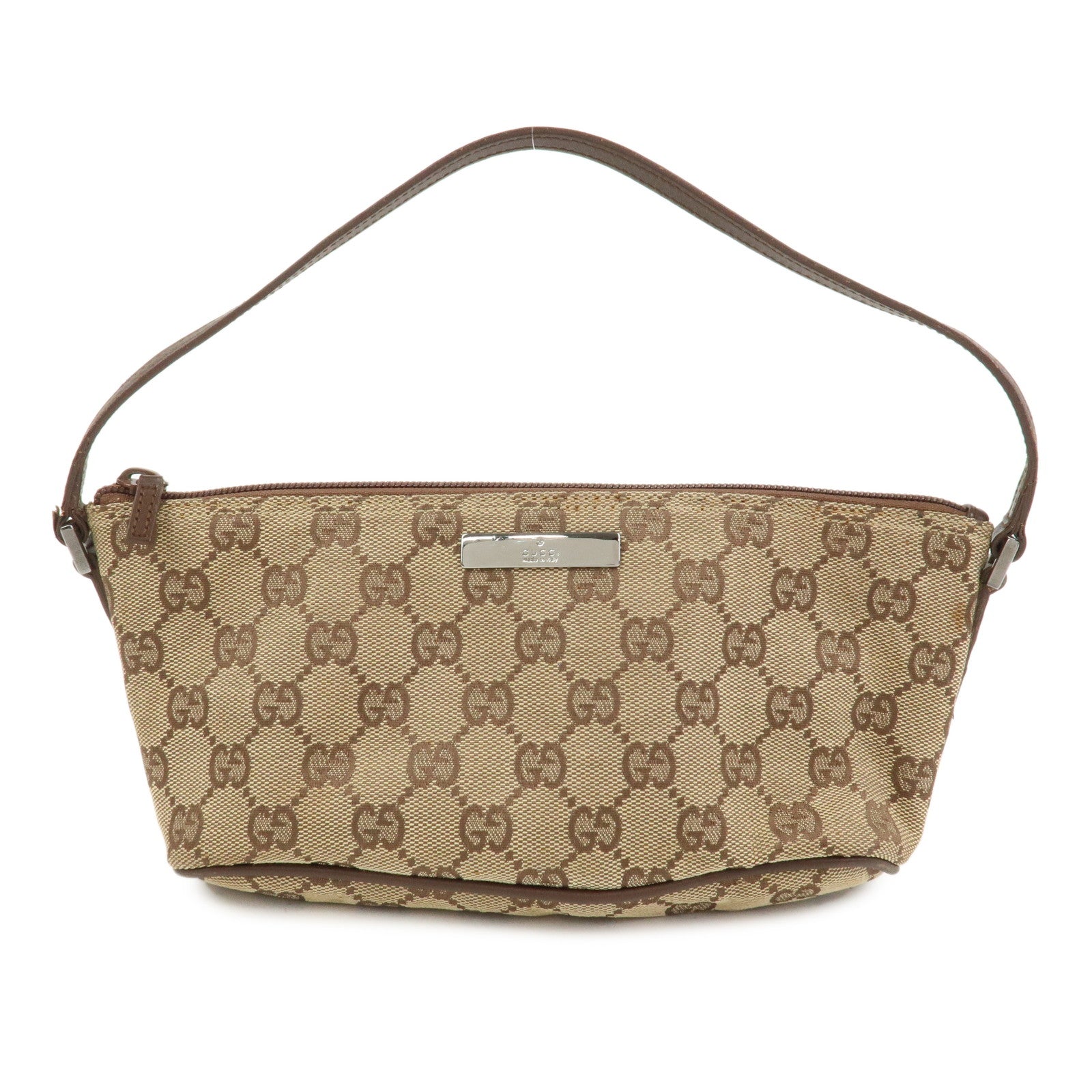 GUCCI Boat Bag GG Canvas Leather Hand Bag Brown 07198