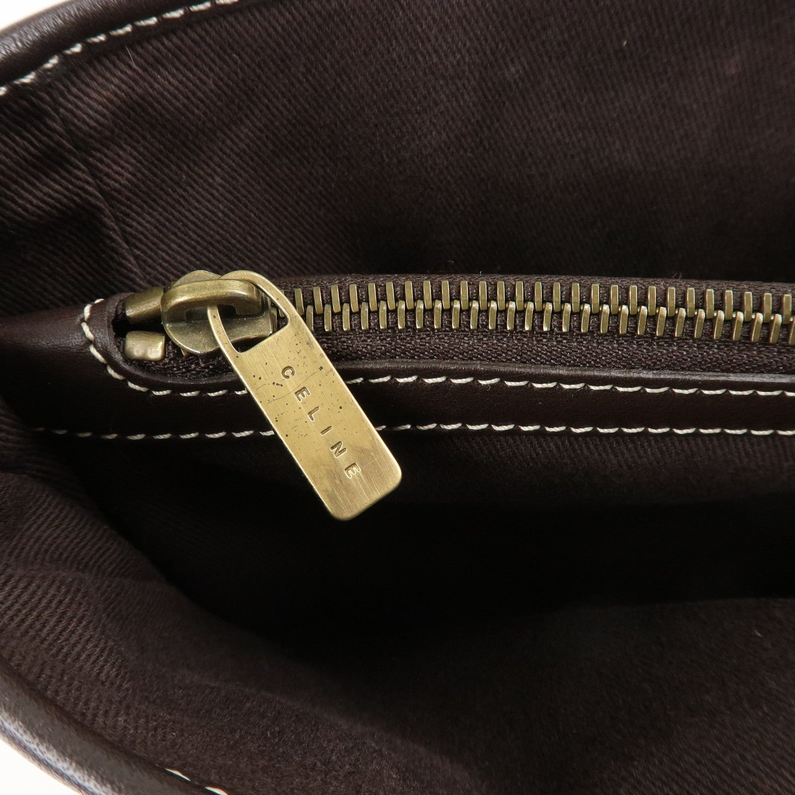 CELINE C Macadam Suede Boogie Bag Hand Bag Tote Bag Beige Dark Brown Used