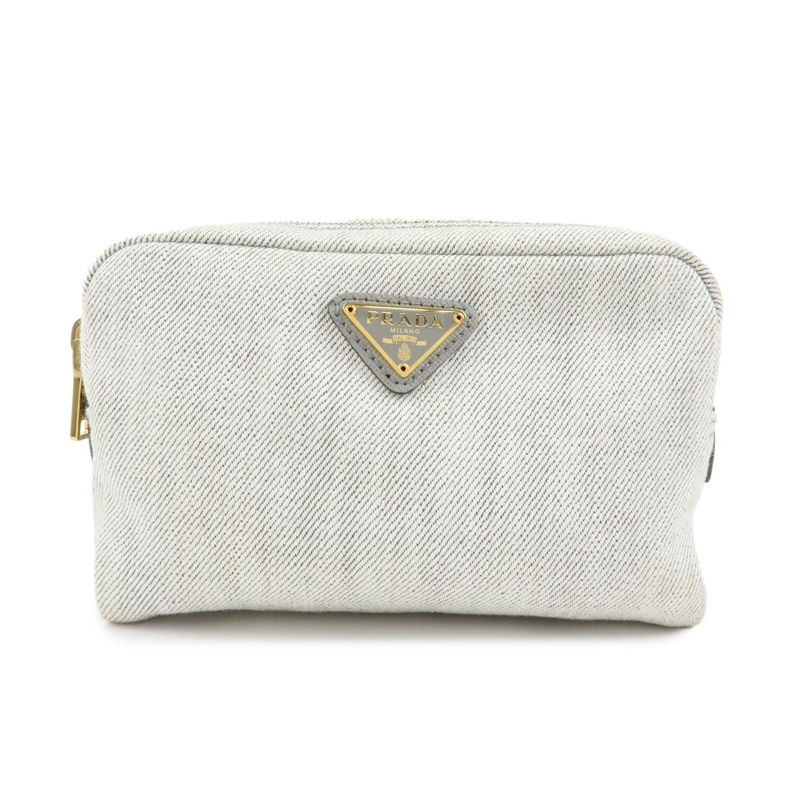 PRADA Triangle Logo Canvas Cosmetic Pouch Accessory Pouch Gray