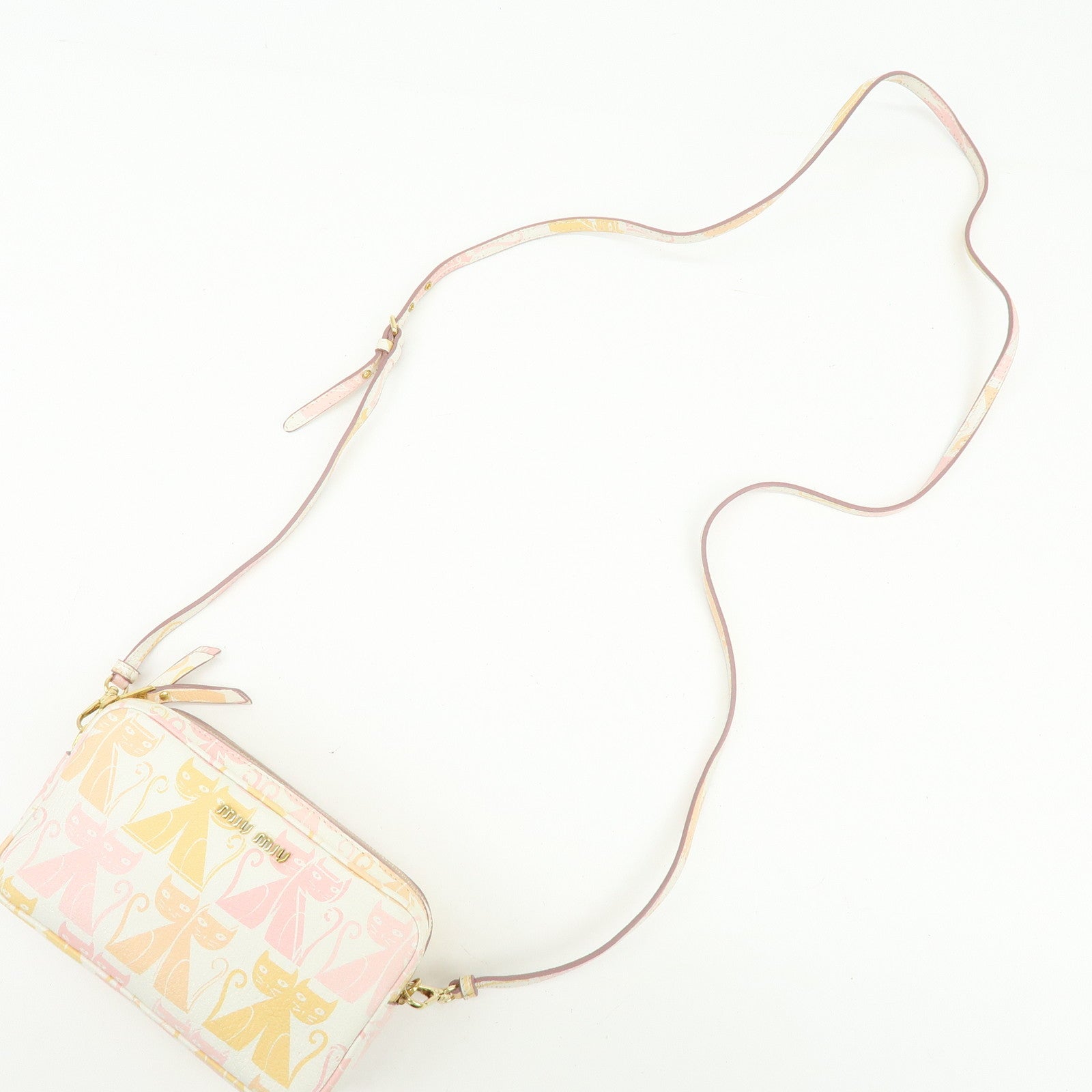 MIU MIU Cat Madras Leather Shoulder Bag Pink Orange White 5NF011