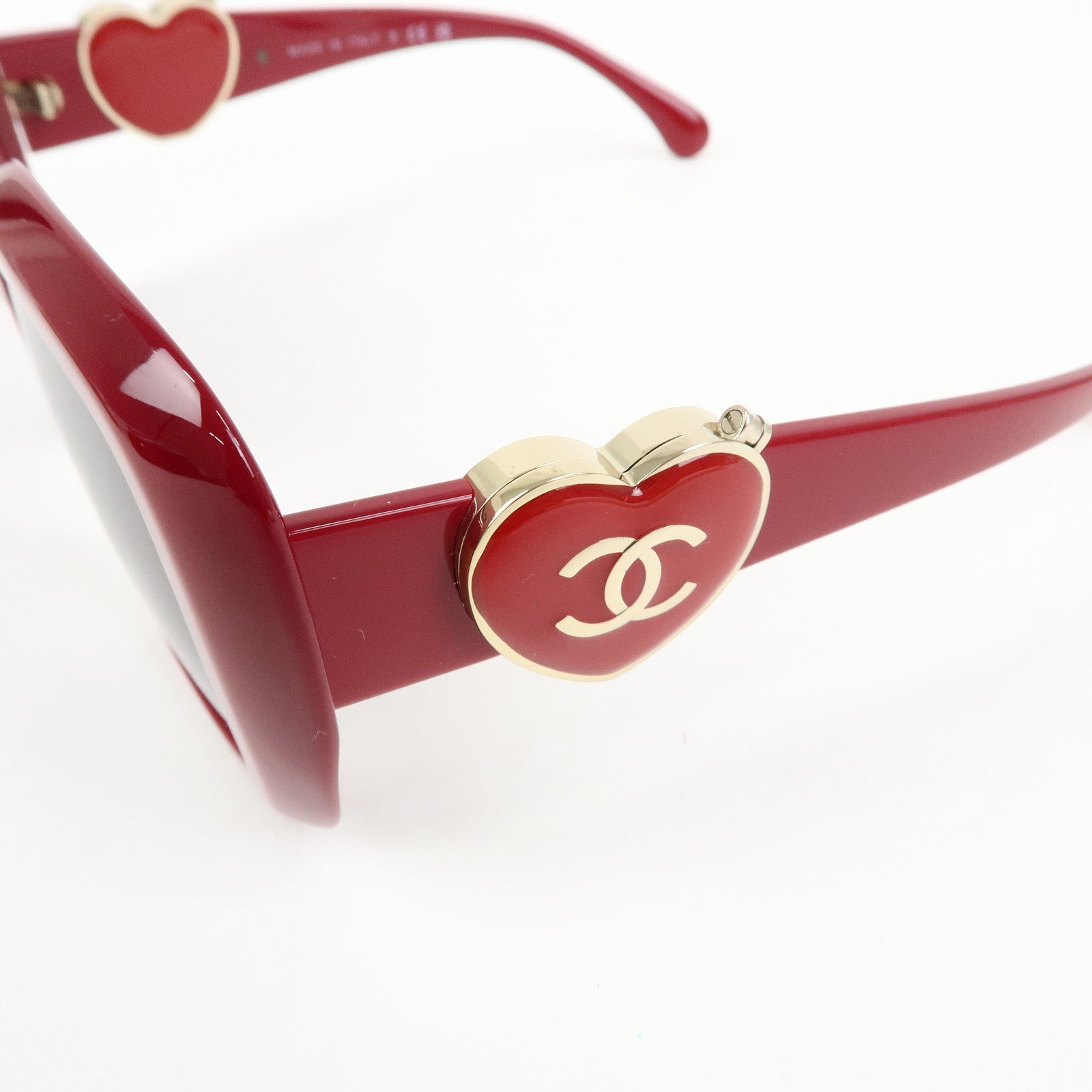 CHANEL COCO Mark Heart Plastic Sunglasses Red 5518-A 54□17 140 3N